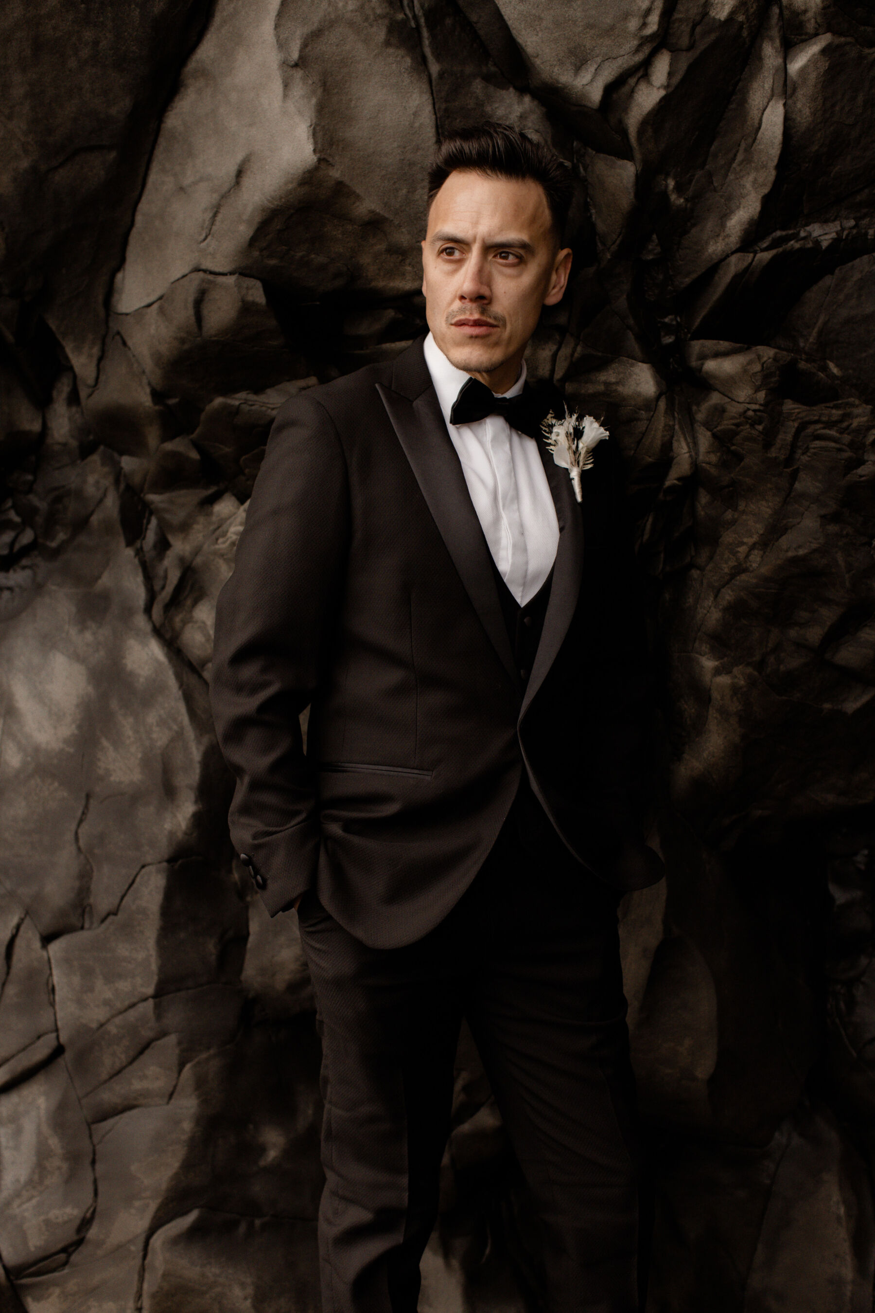 Groom in black tie