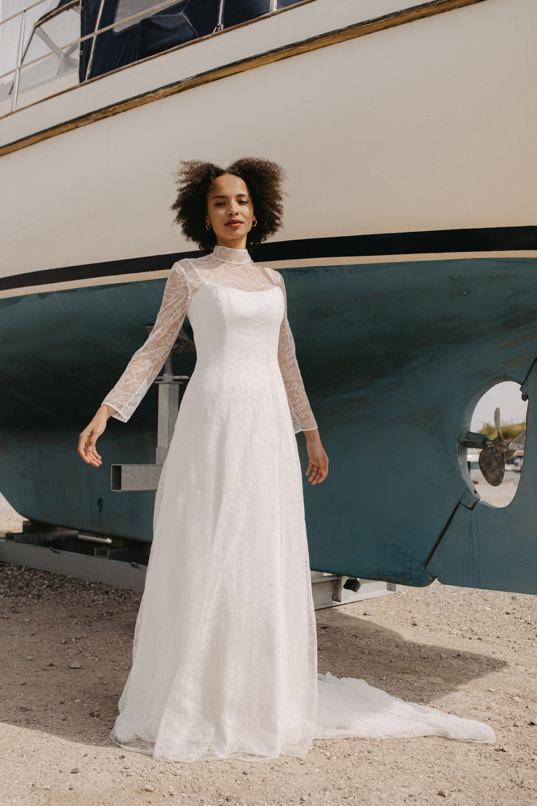 1 Andrea Hawkes Indigo Leni Coat Pura Collection Sustainable Minimalist Wedding Dresses