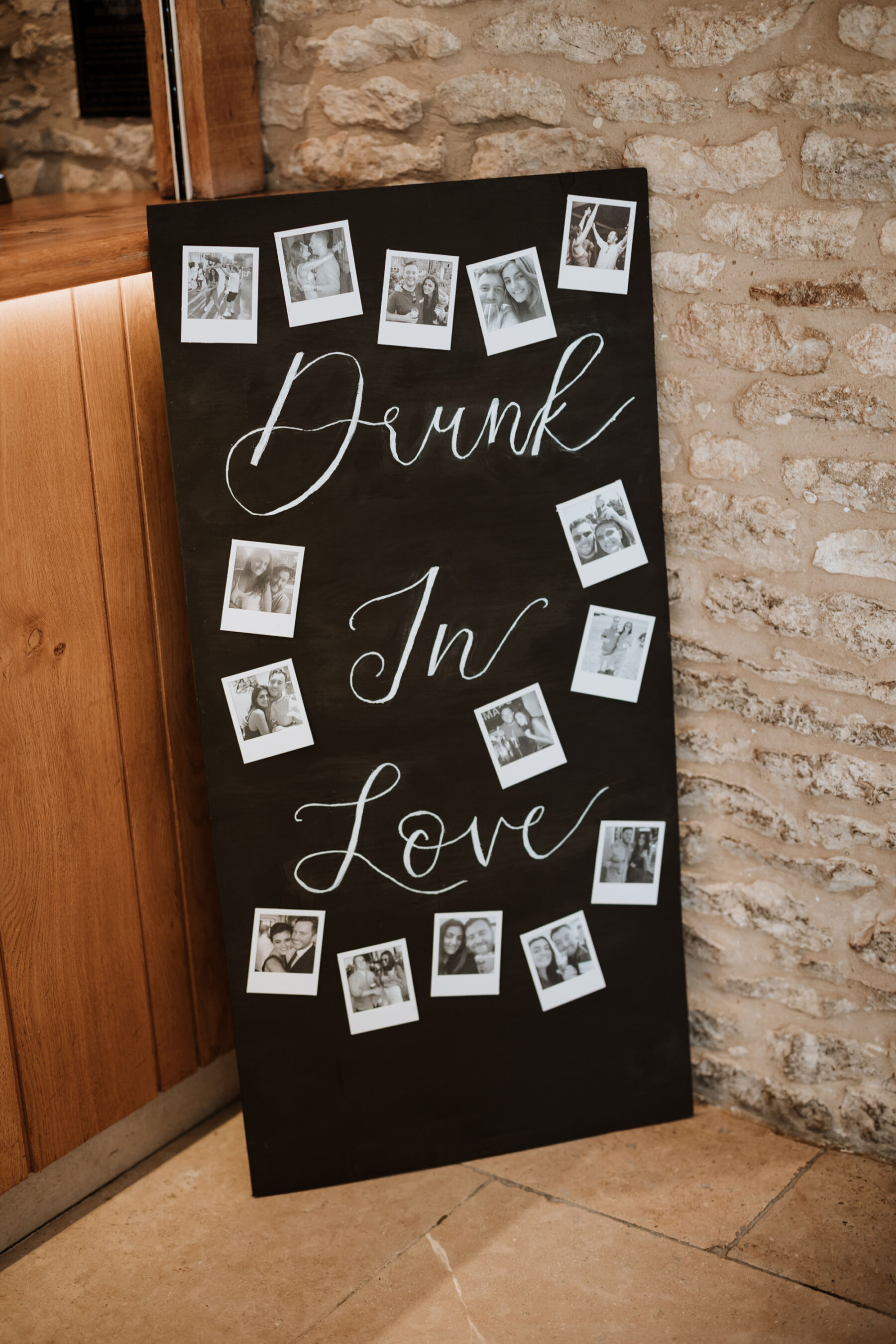 Drunk in Love wedding sign with polaroid images