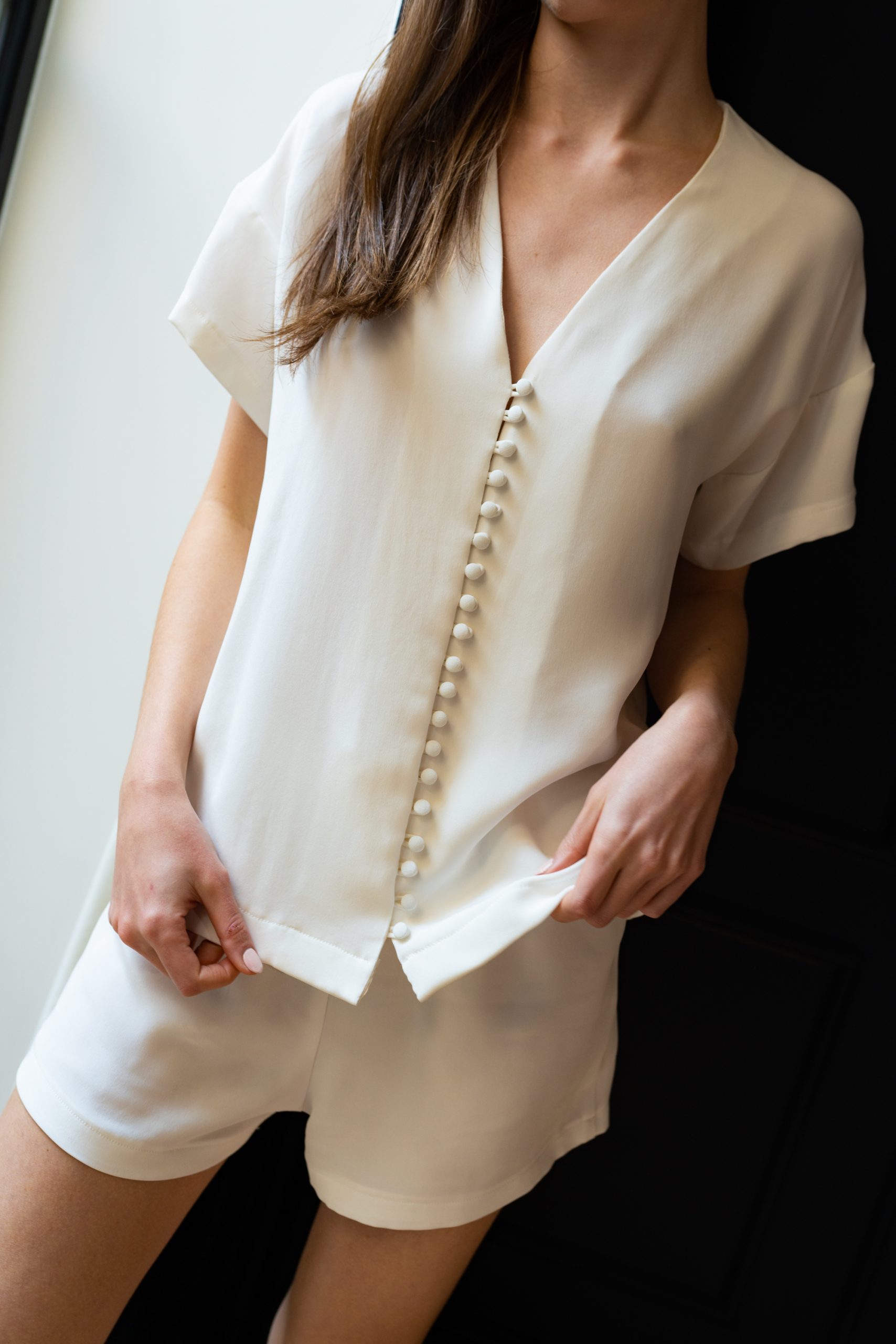Andrea Hawkes 100% Ivory Silk Pyjama Shorts Set