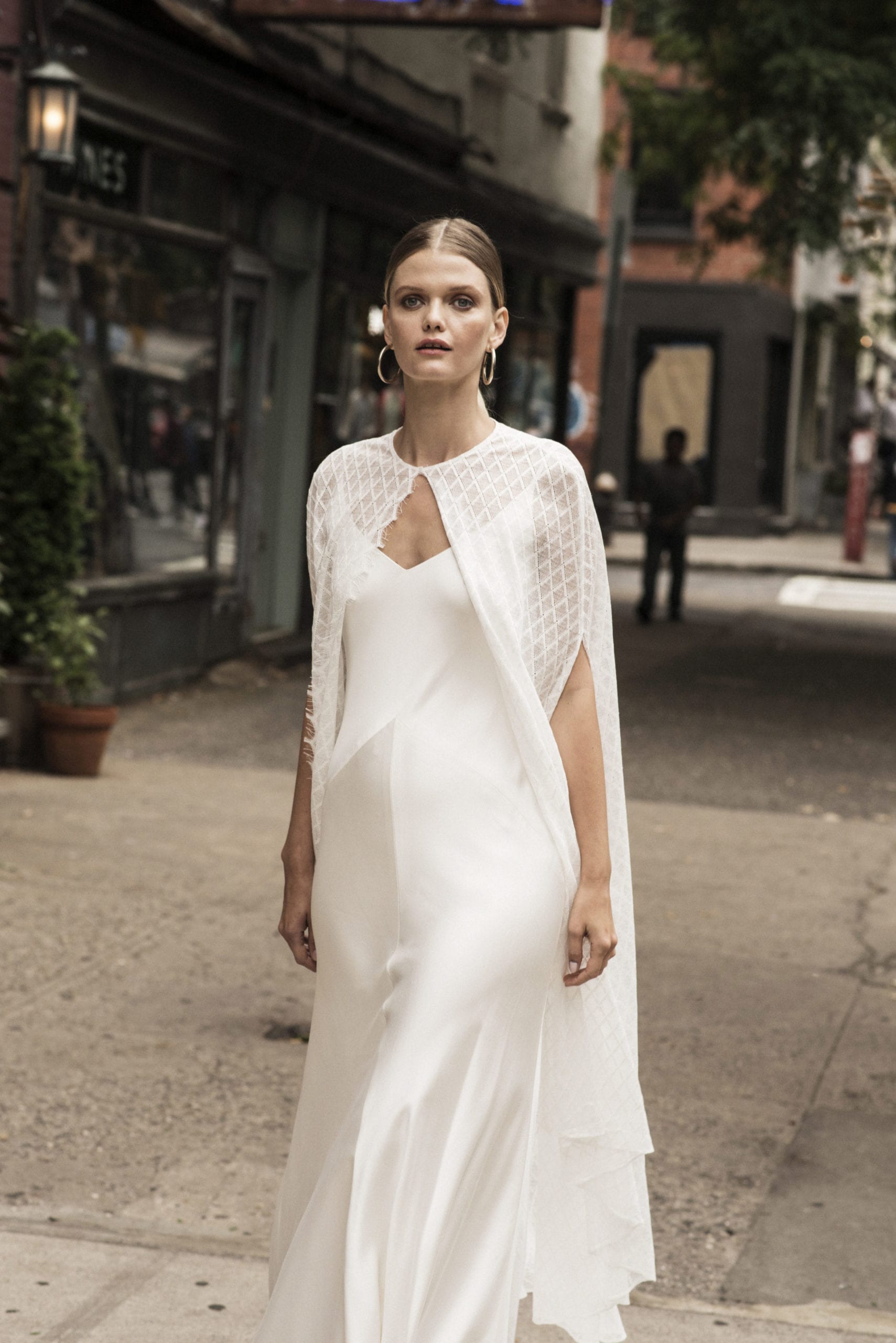 Andrea Hawkes Bridal Aerin Wedding Cape in Modern Geometric Lace Design