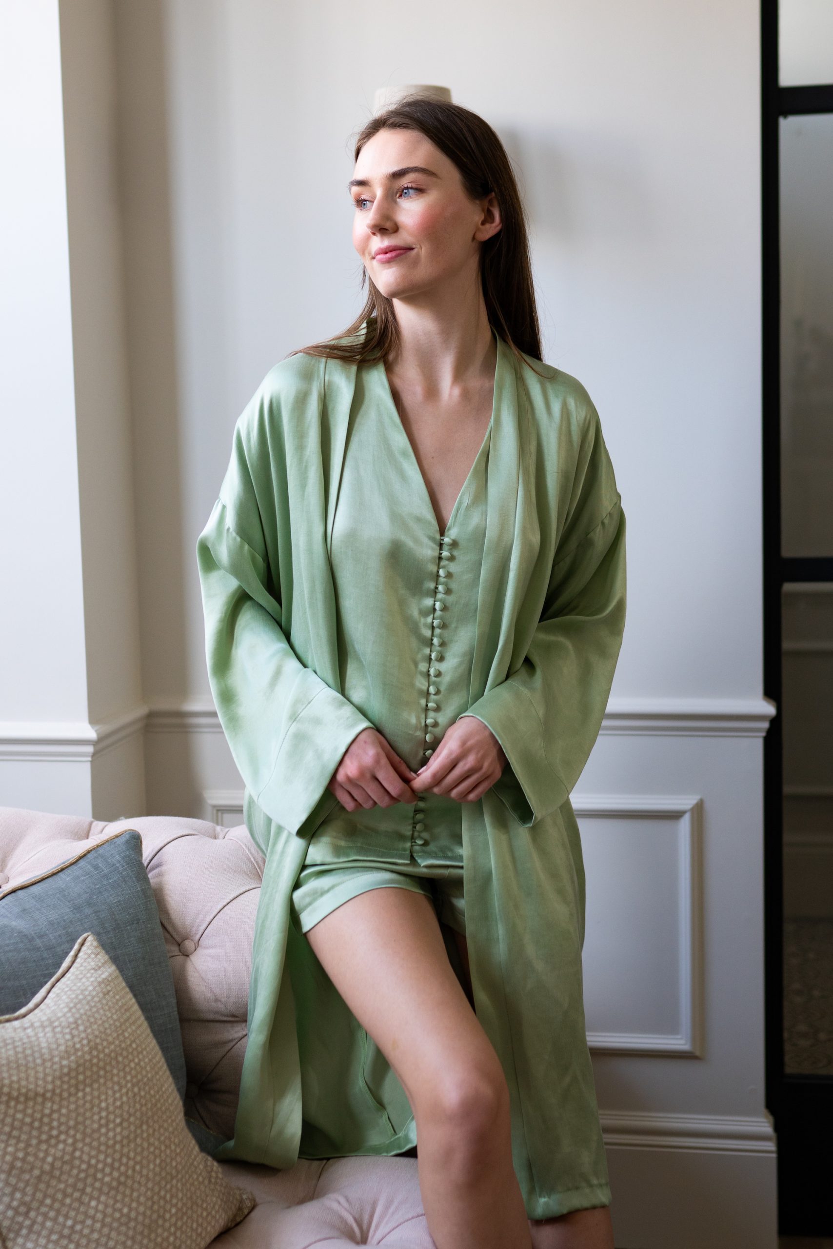 Andrea Hawkes Bridal Short Sleeve, Luxury Green Pyjama & Shorts Set