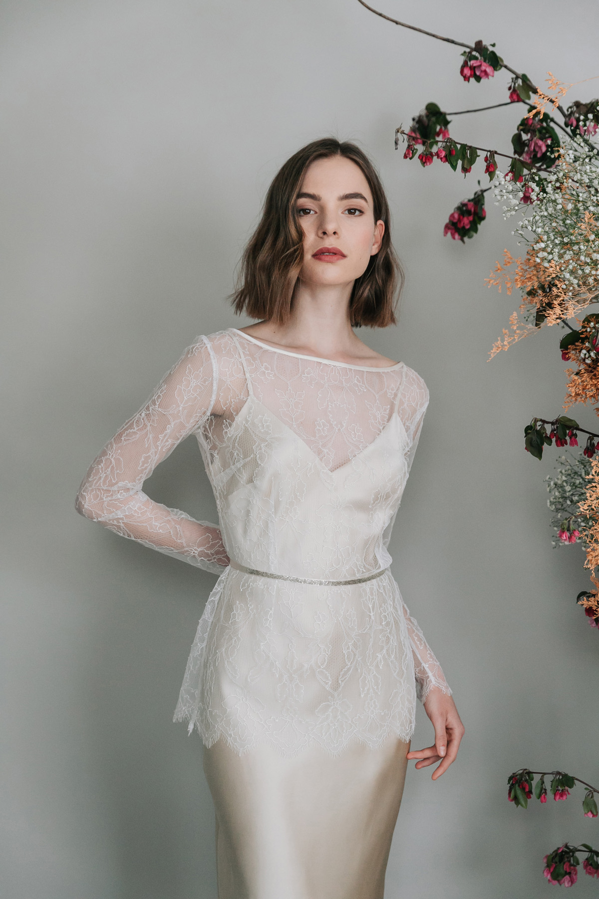 Kate Beaumont 7 Kate Beaumont lace peplum wedding dress and silk slip. Sustainable bridal fashion.