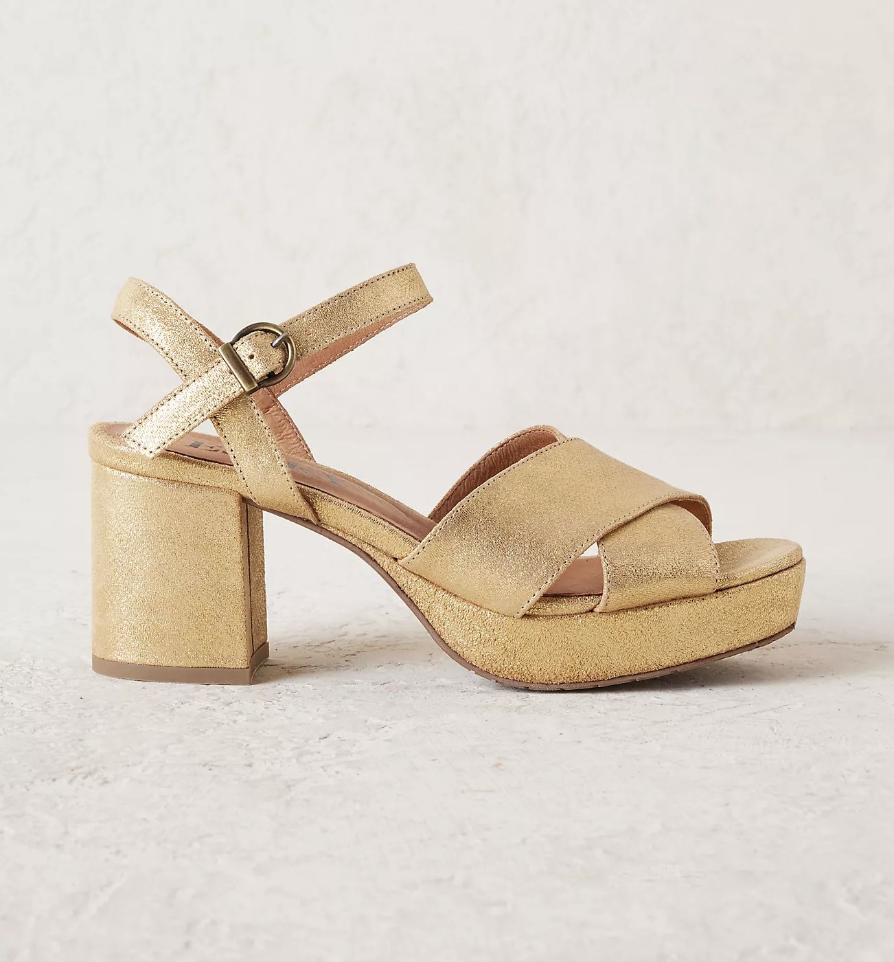Esska Clara Gold Wedding Shoes, Metallic Block Heels