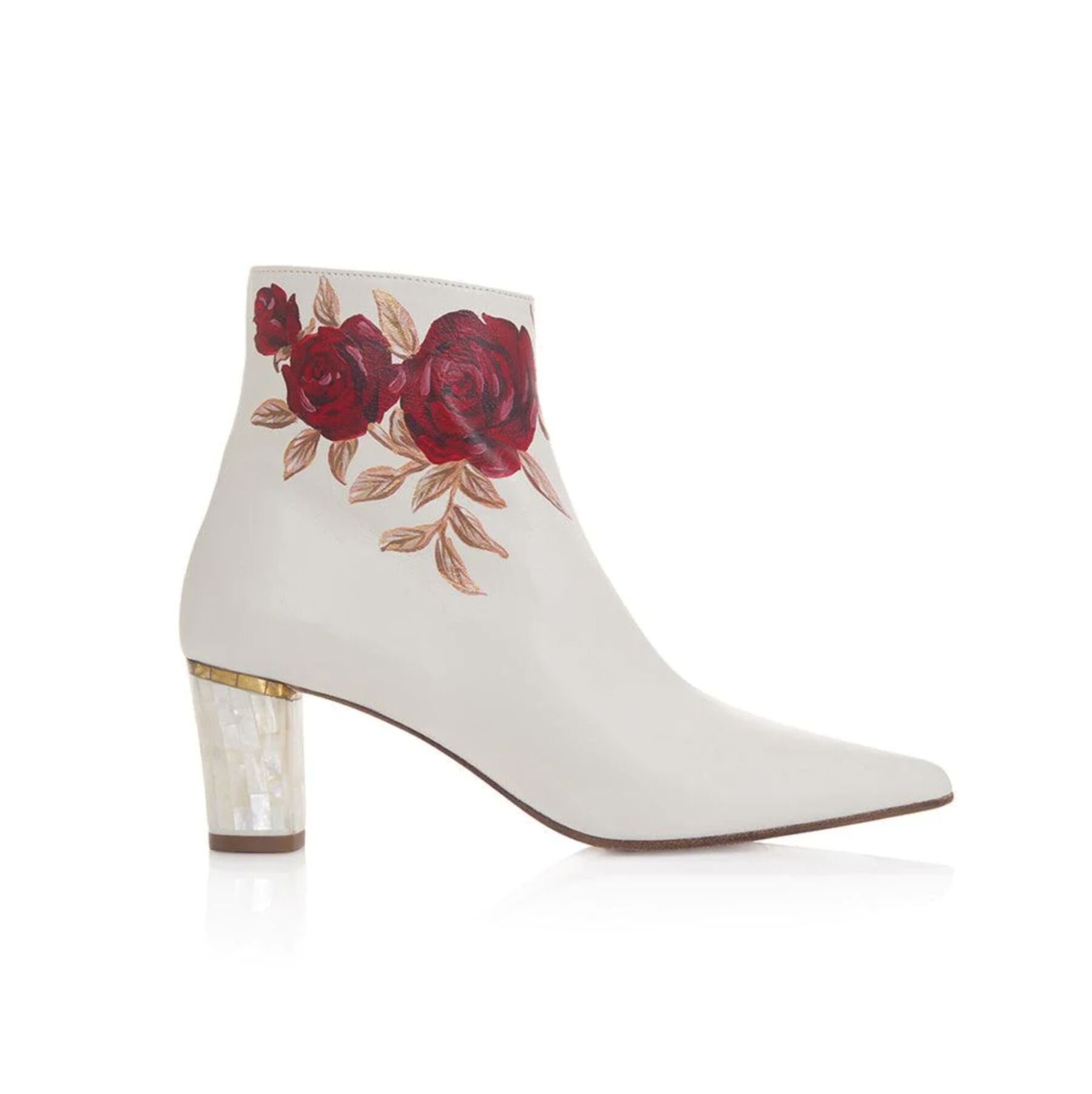 Freya Rose Bertie Valentine Hand Painted Rose Bridal Boots With Mother of Pearl Block Heel
