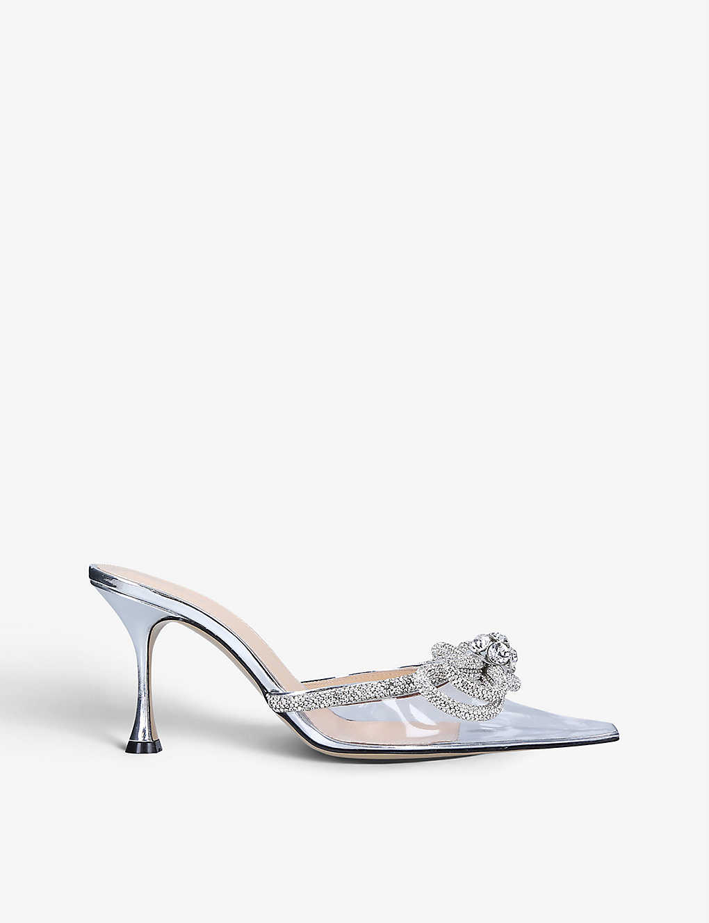 Mach & Mach Double Bow crystal-embellished leather and PVC heeled mules