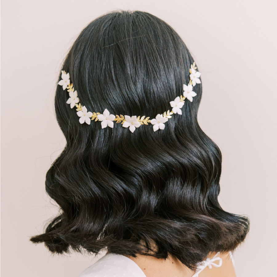 Odessa leaf and flower bridal Hair Vine