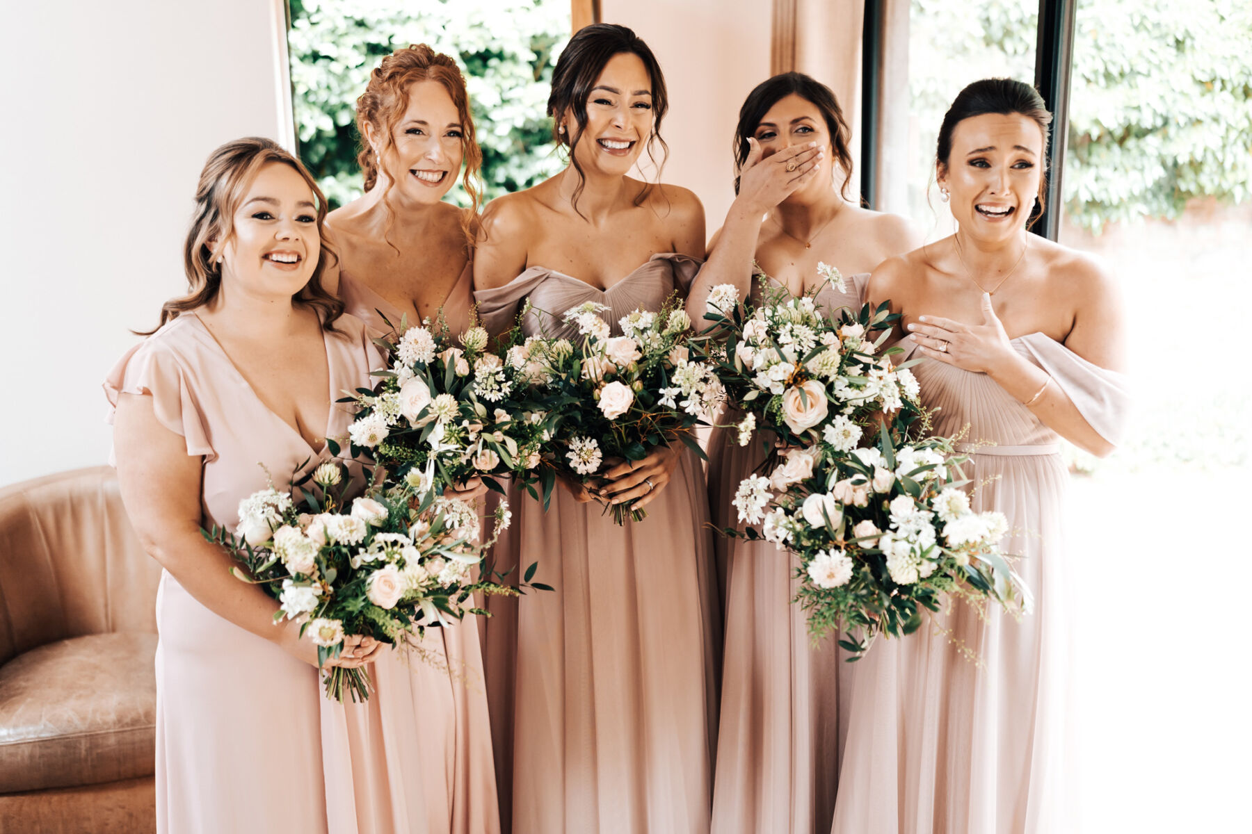 Wedding dress reveal to the bridesmaids