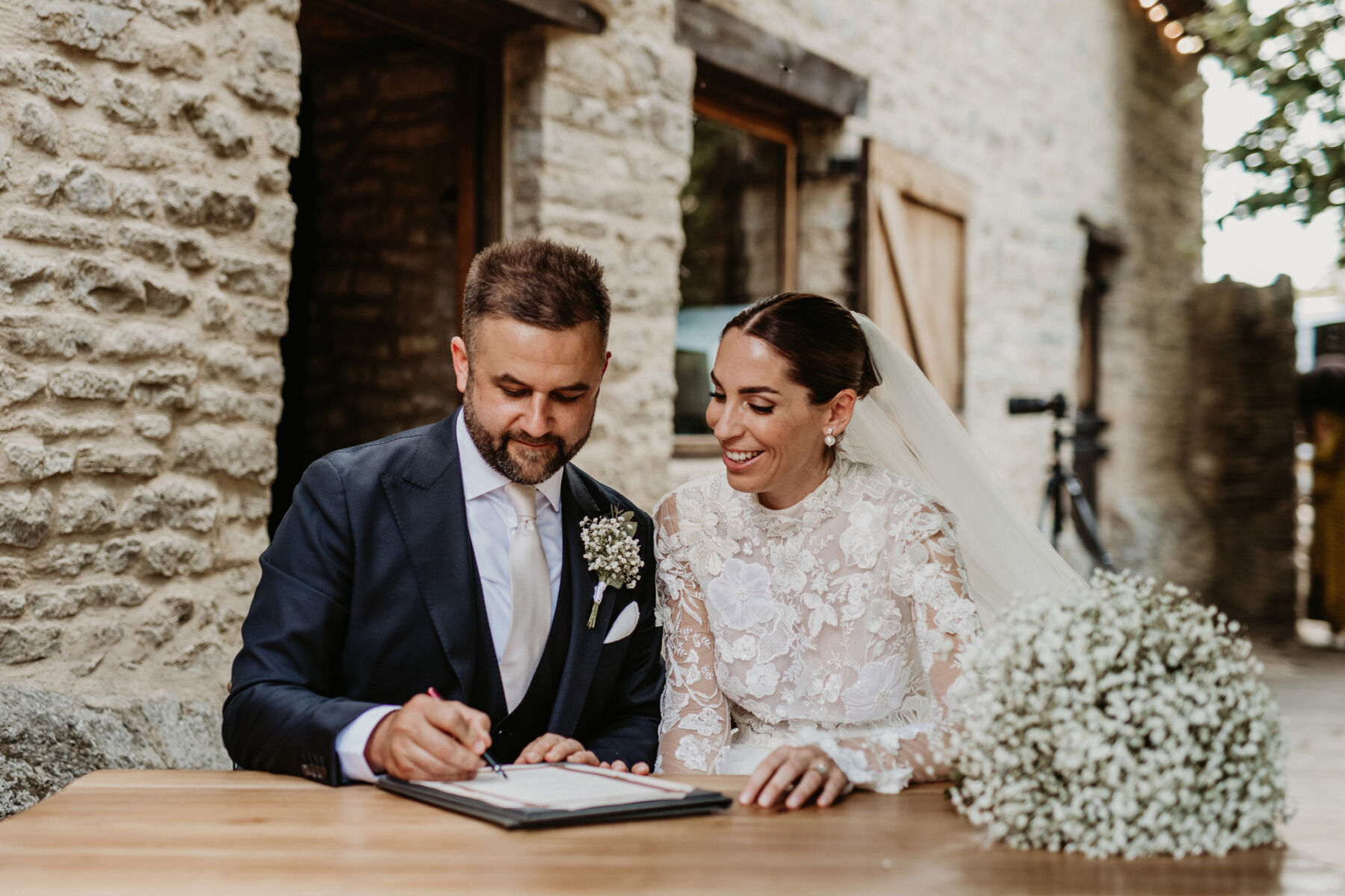 J Andreatta wedding dress. Tythe Barn wedding venue, The Cotswolds.