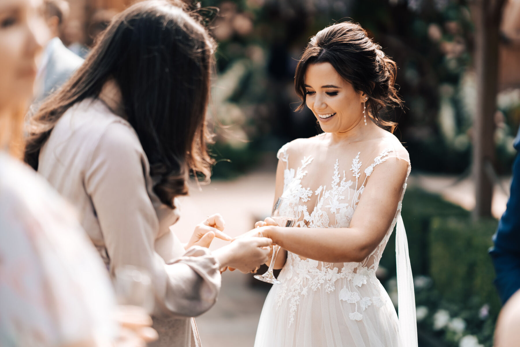 Bride in an Anna Kara dress at Tythe Barn wedding venue in the Cotswolds.