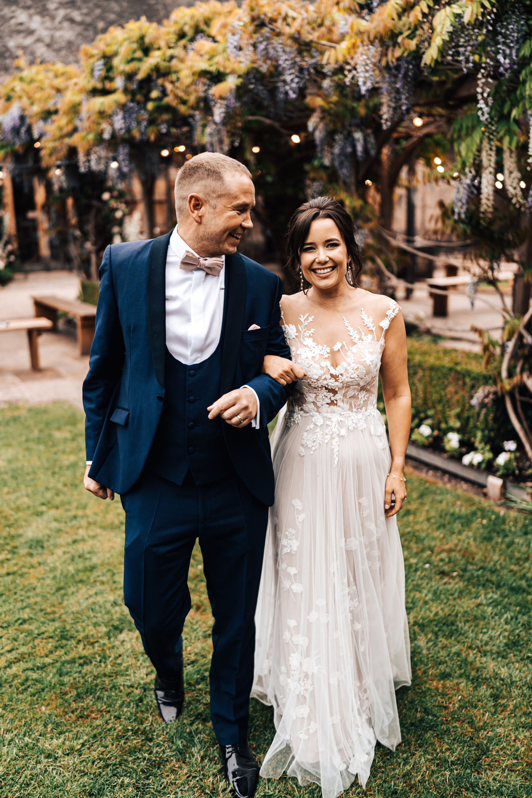 Bride in an Anna Kara dress at Tythe Barn wedding venue in the Cotswolds.