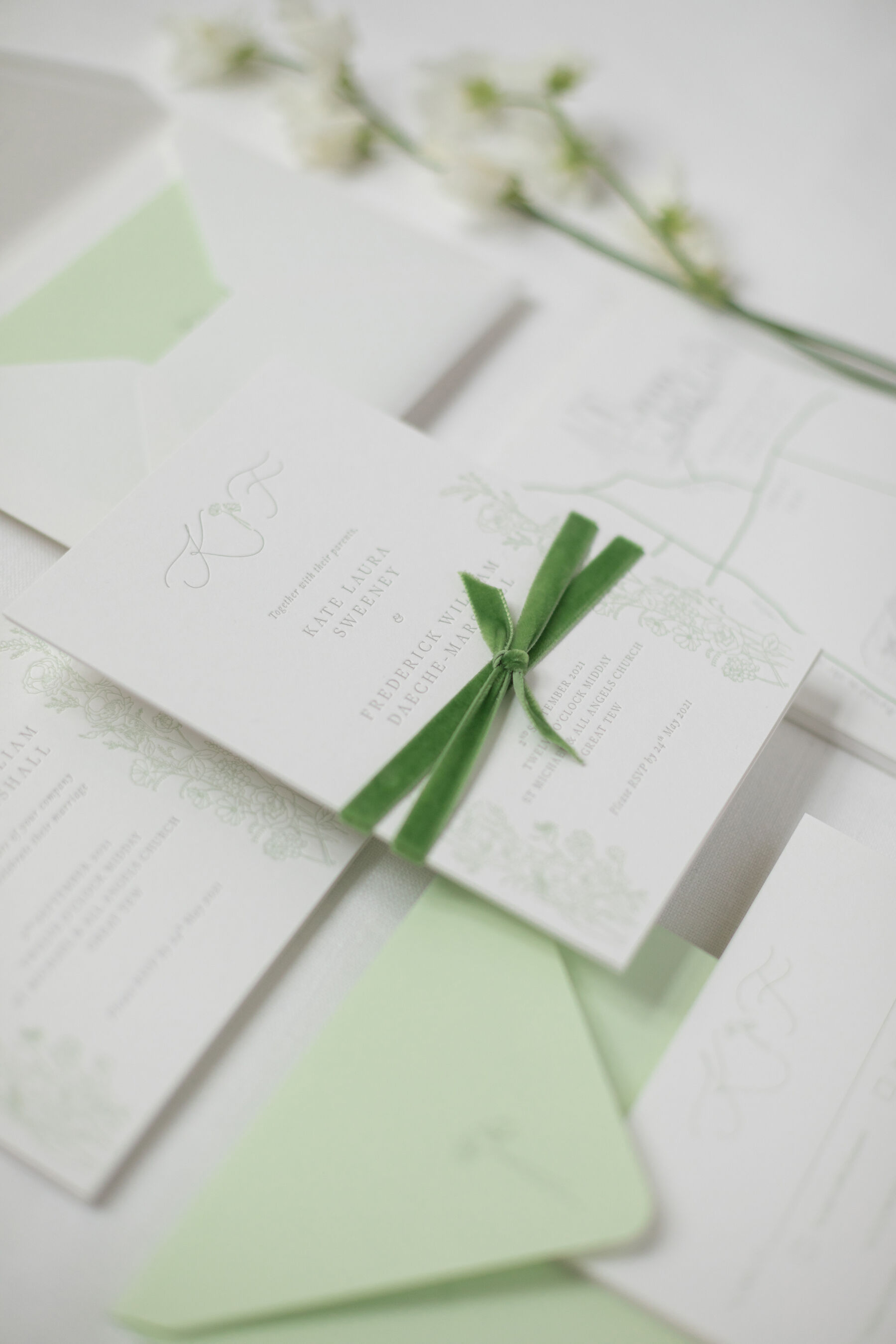 Bespoke Letterpress Printed wedding invitation suite with a bespoke hand drawn map