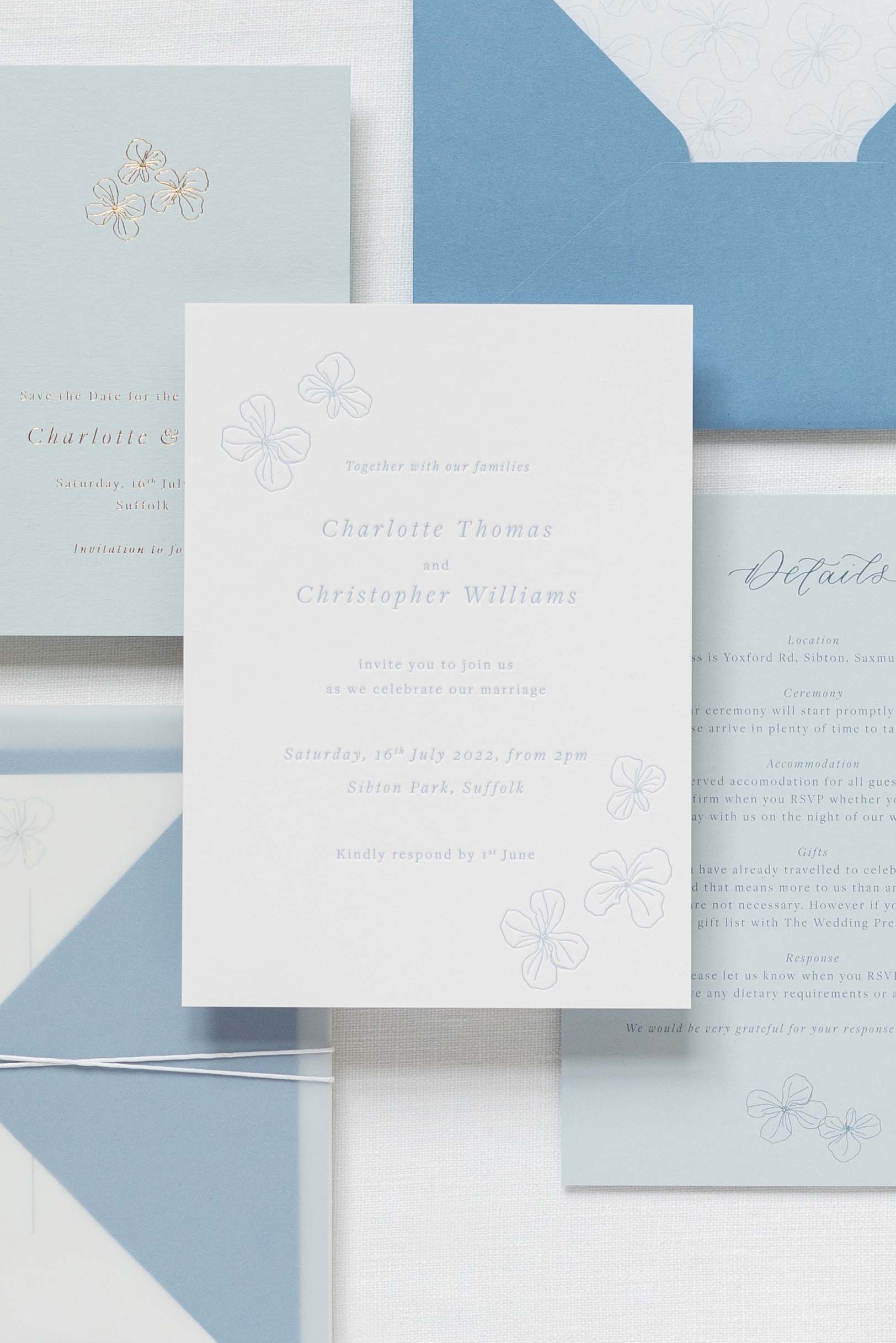 Customisable 'Honesty' wedding invitation suite