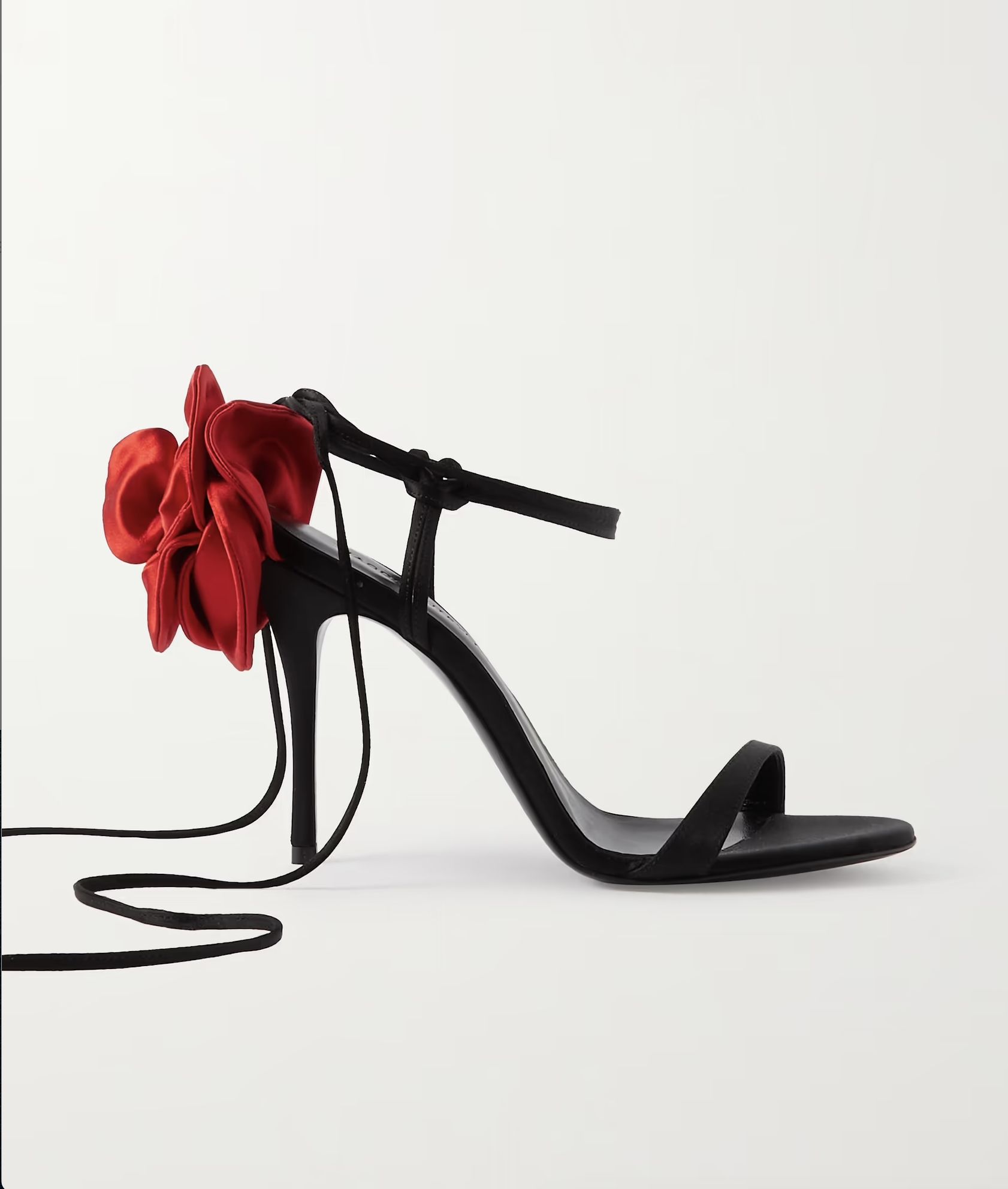 Magda Butrym Red Rose Black High Heel Satin Sandals