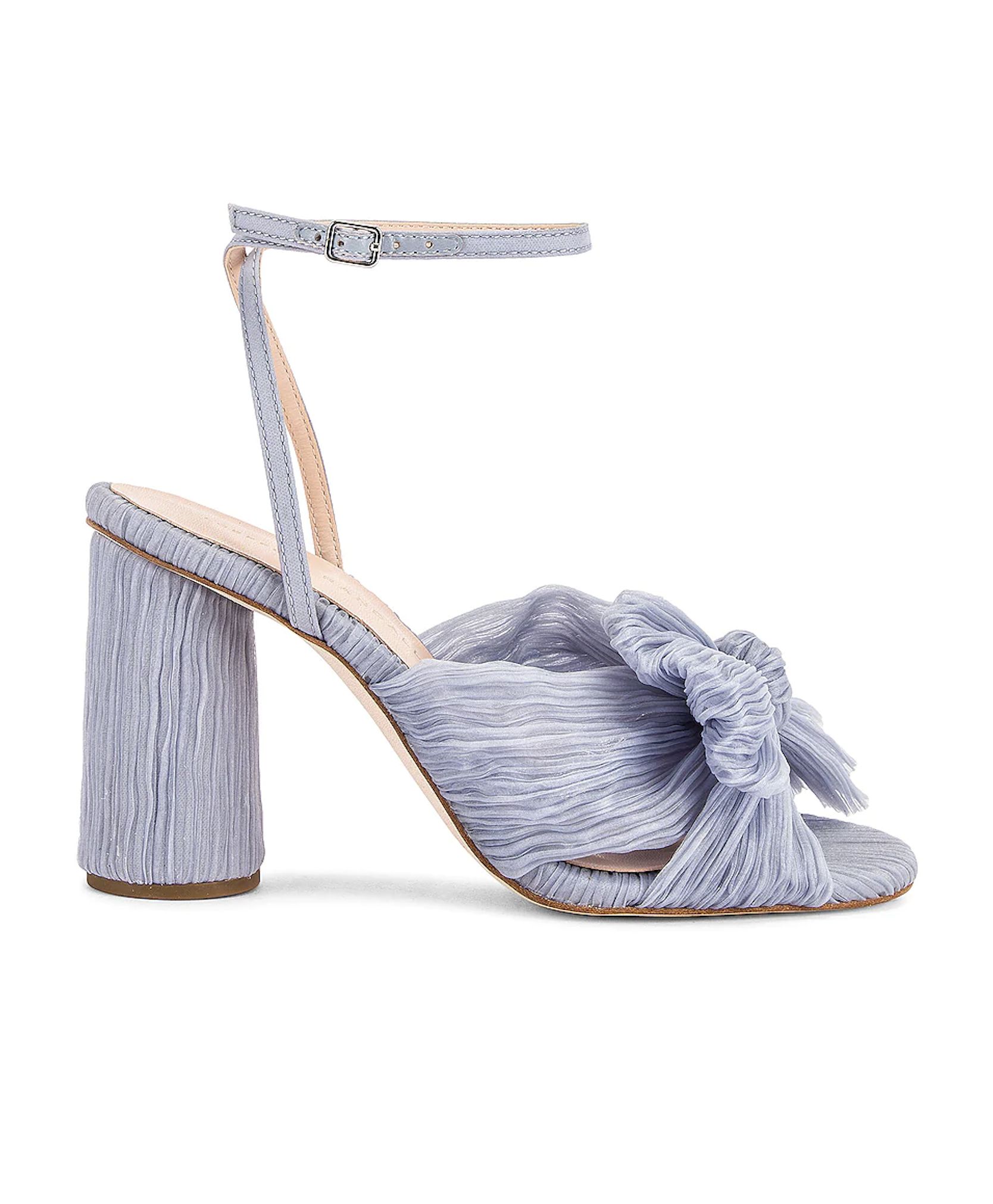 Loeffler Randal Camellia Pleated Knot Sandal Pale Blue Wedding Shoes