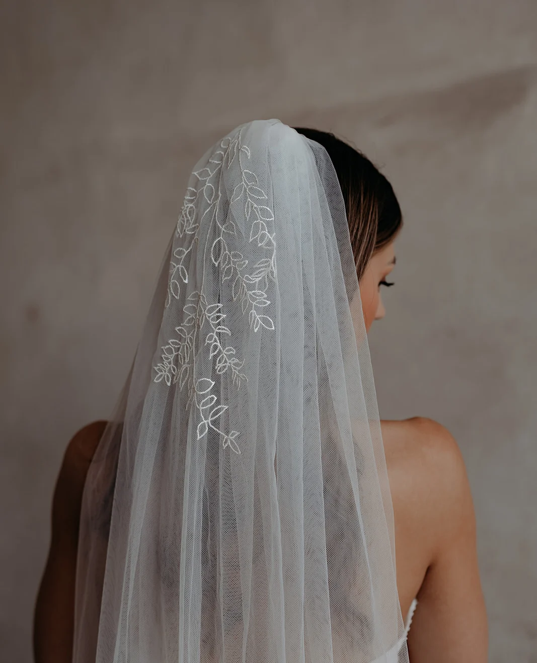 THE RUSCU - sstatement veil with leaf patterns - Rebecca Anne Designs