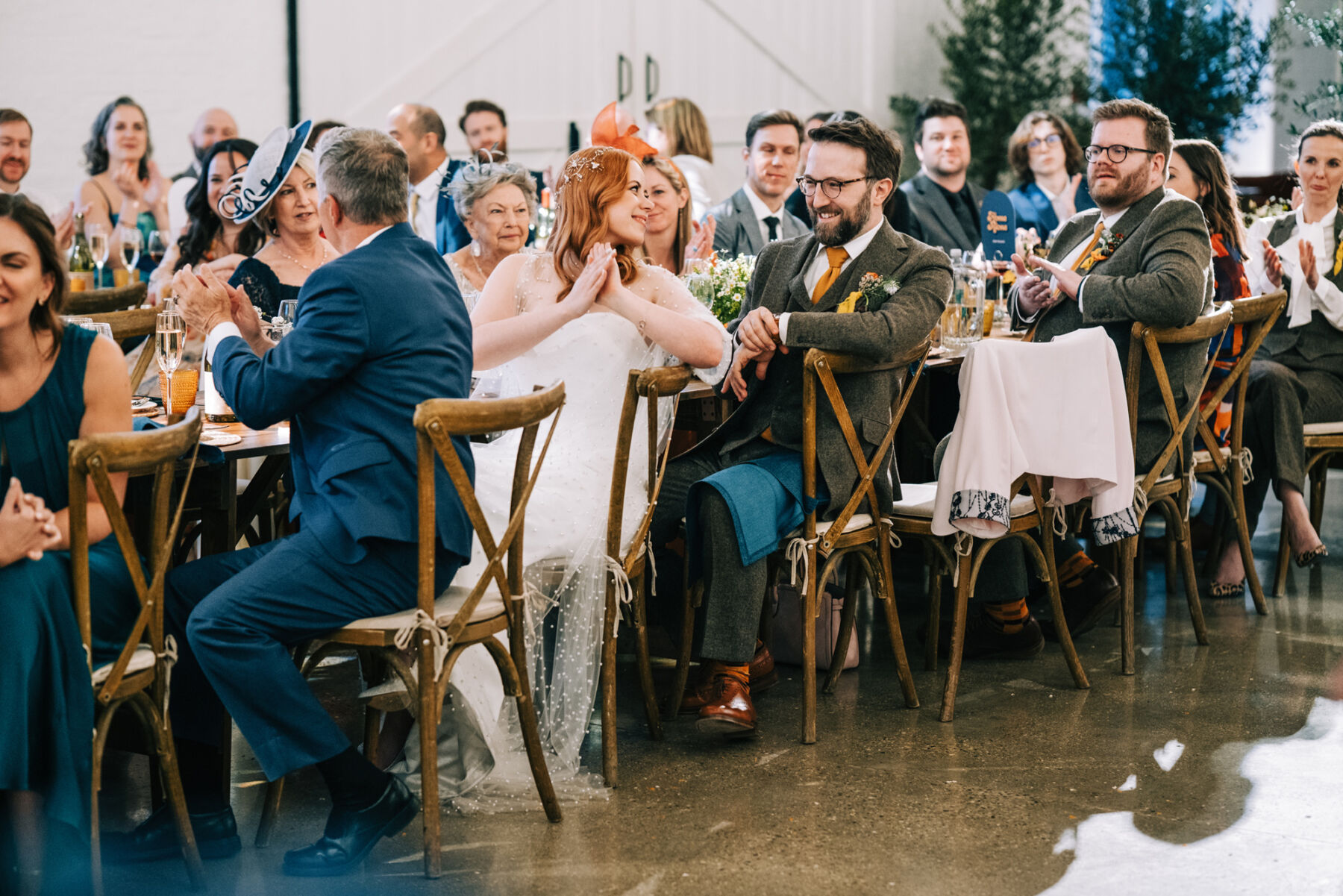 A Trinity Buoy Wharf Wedding With Subtle 70's Style for Jo, in a Sassi Holford Gown & Pearl Cape Veil by Jesus Peiro 47 124 Trinity Buoy Wharf Wedding