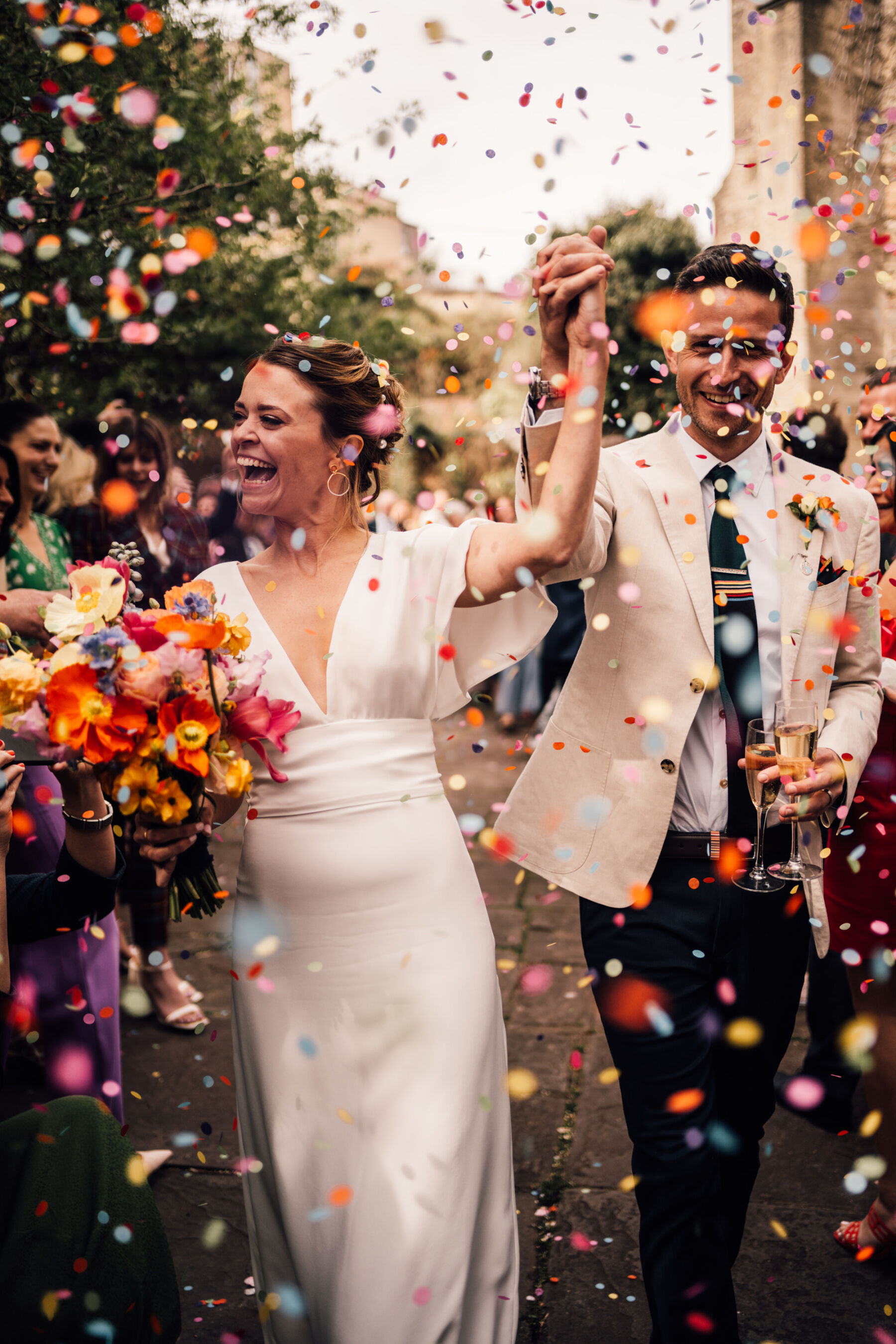 Colourful wedding confetti shot