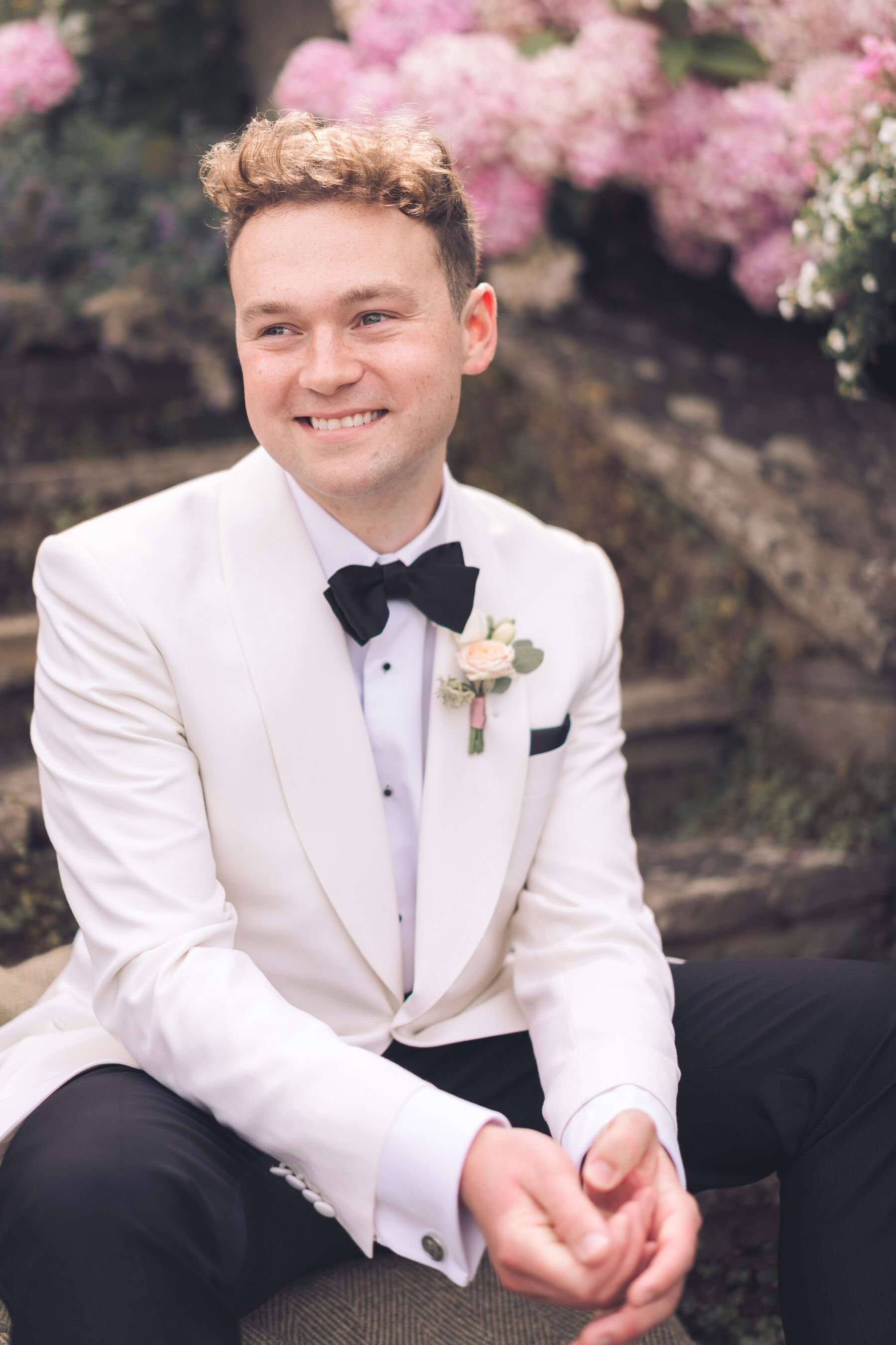 Grace, in Pronovias, for her Classy & Elegant Black Tie & White Tux Wedding Wedding at Hedsor House 32 119 Hedsor House wedidng Pronovias bridal gown