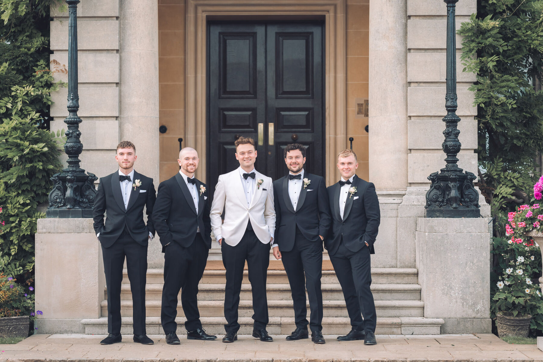 Grace, in Pronovias, for her Classy & Elegant Black Tie & White Tux Wedding Wedding at Hedsor House 7 131 Hedsor House wedidng Pronovias bridal gown