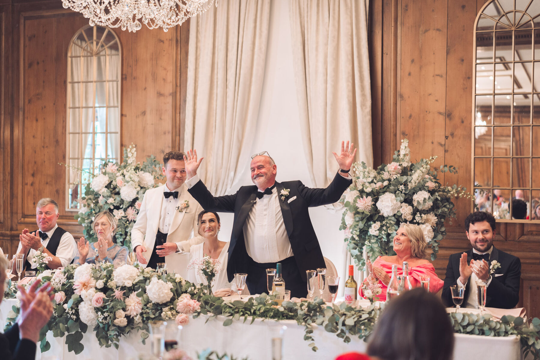 Grace, in Pronovias, for her Classy & Elegant Black Tie & White Tux Wedding Wedding at Hedsor House 45 152 Hedsor House wedidng Pronovias bridal gown