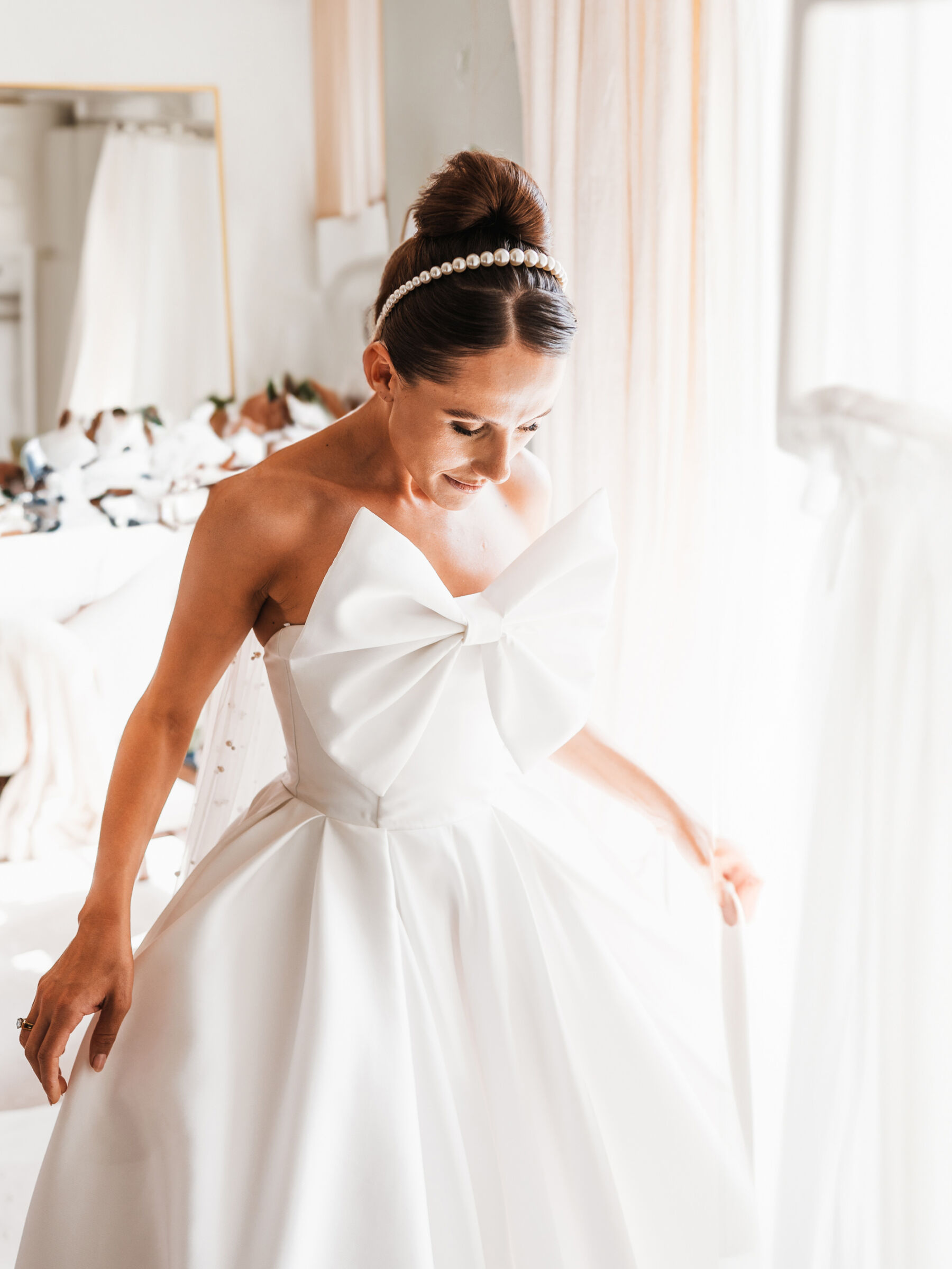A Huge Bow, Mini Dress & Feathers & Lots of Effortless Glamour & Fun for Ellie & Fred's Country House Wedding at Pennard House in Somerset 18 61 Pennard House Wedding Kate Edmondson Bridal dress