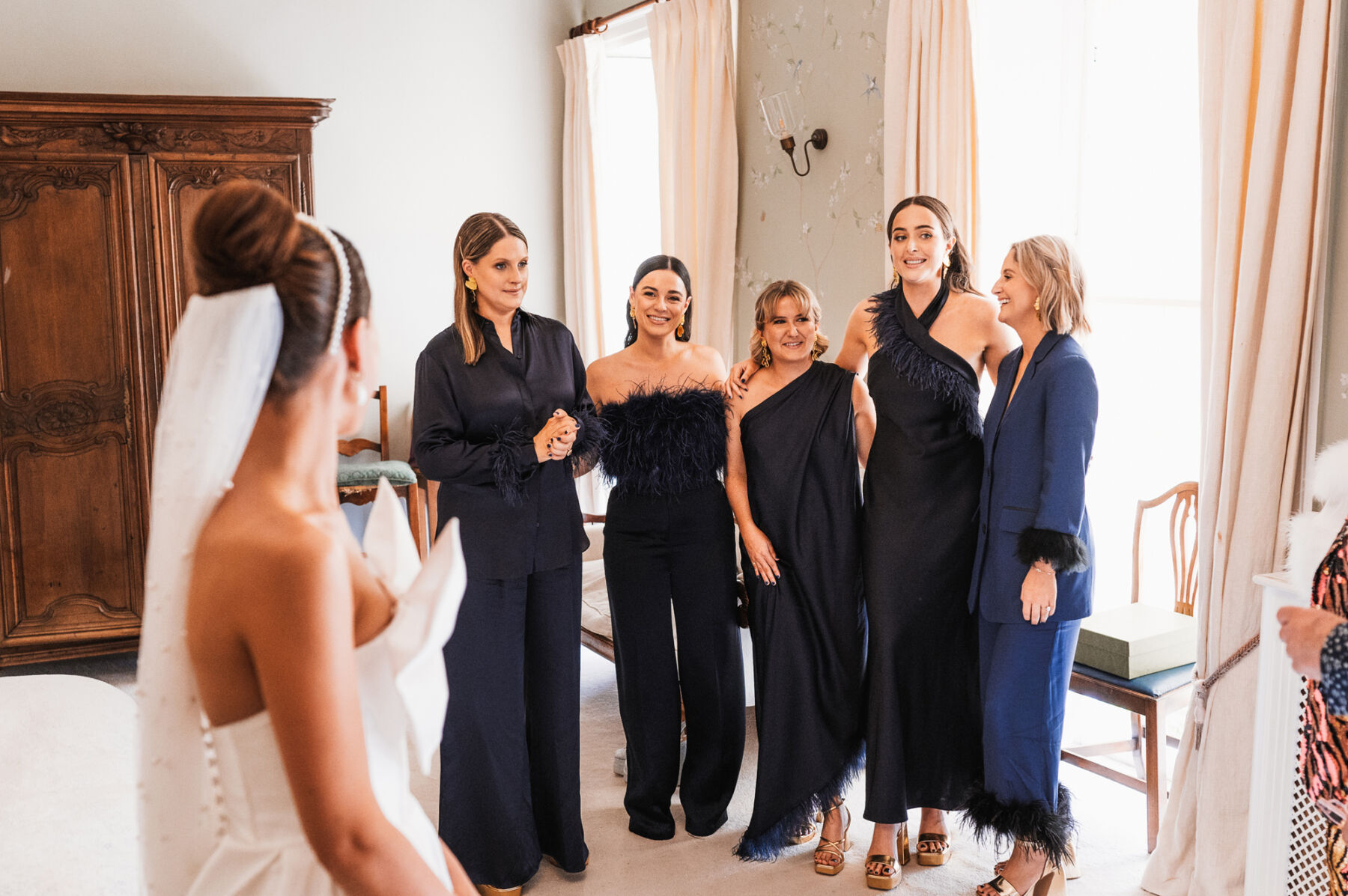 A Huge Bow, Mini Dress & Feathers & Lots of Effortless Glamour & Fun for Ellie & Fred's Country House Wedding at Pennard House in Somerset 22 72 Pennard House Wedding Kate Edmondson Bridal dress