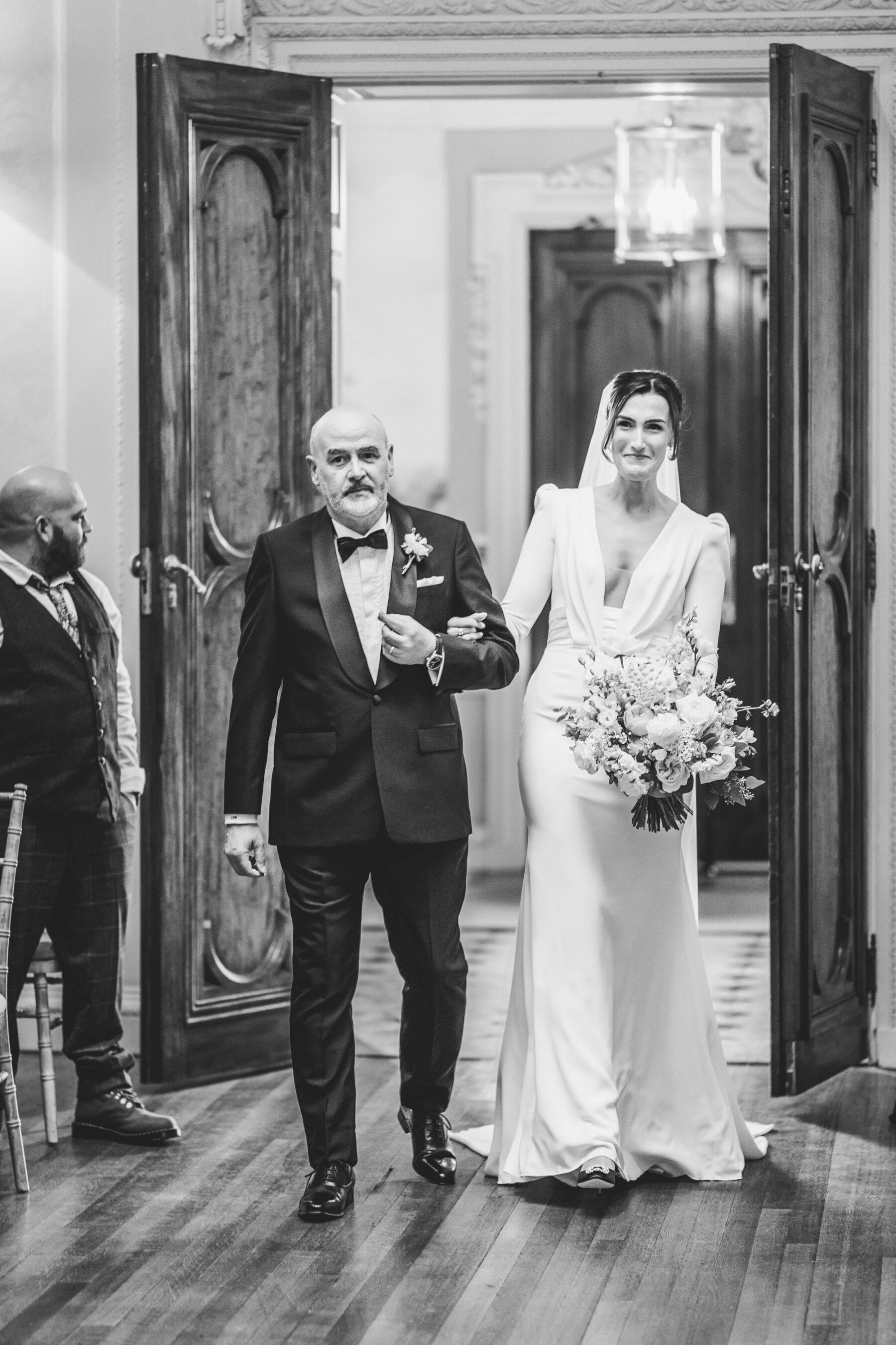 Grace, in Pronovias, for her Classy & Elegant Black Tie & White Tux Wedding Wedding at Hedsor House 23 76 Hedsor House wedidng Pronovias bridal gown