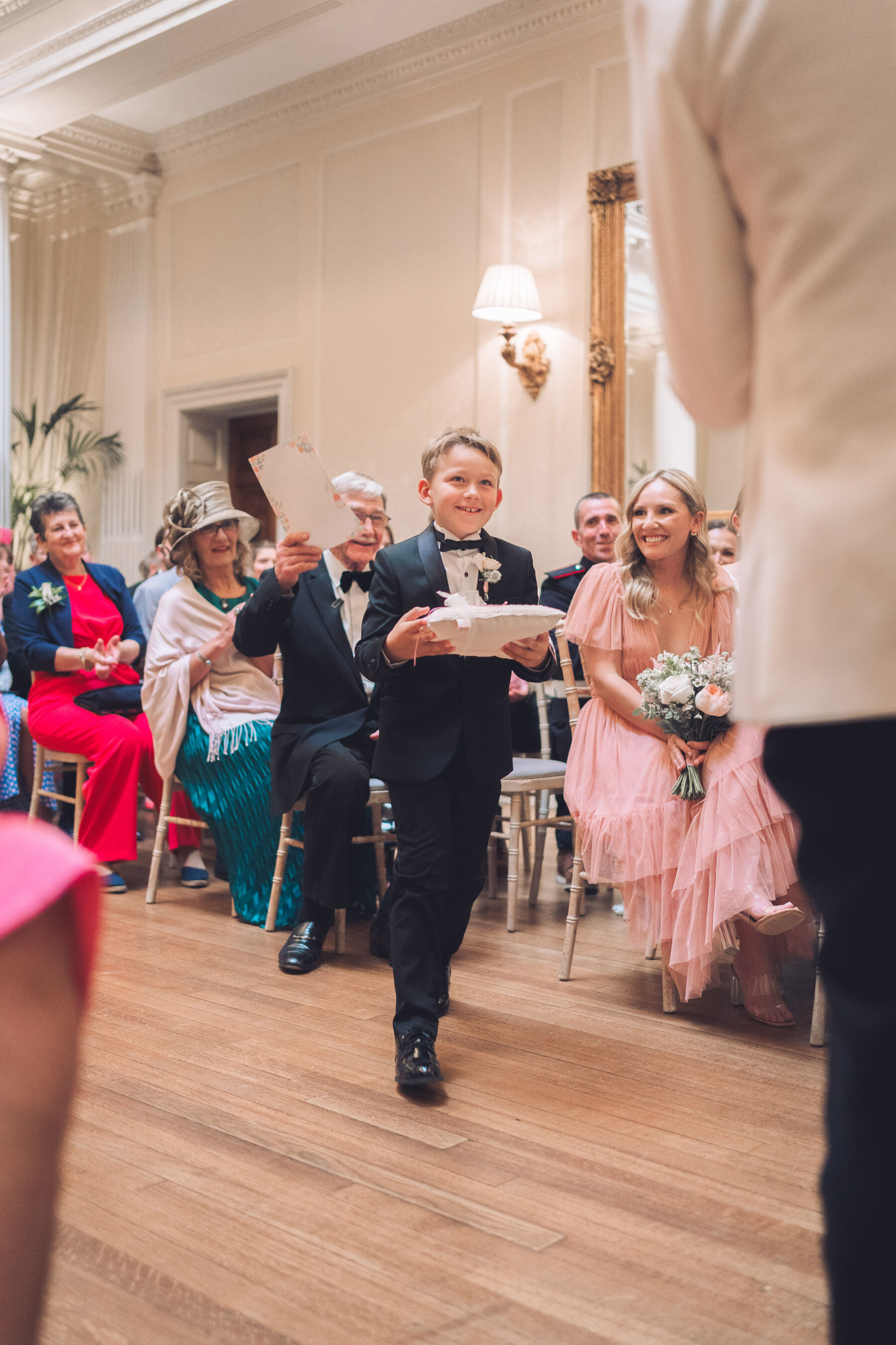 Grace, in Pronovias, for her Classy & Elegant Black Tie & White Tux Wedding Wedding at Hedsor House 27 85 Hedsor House wedidng Pronovias bridal gown