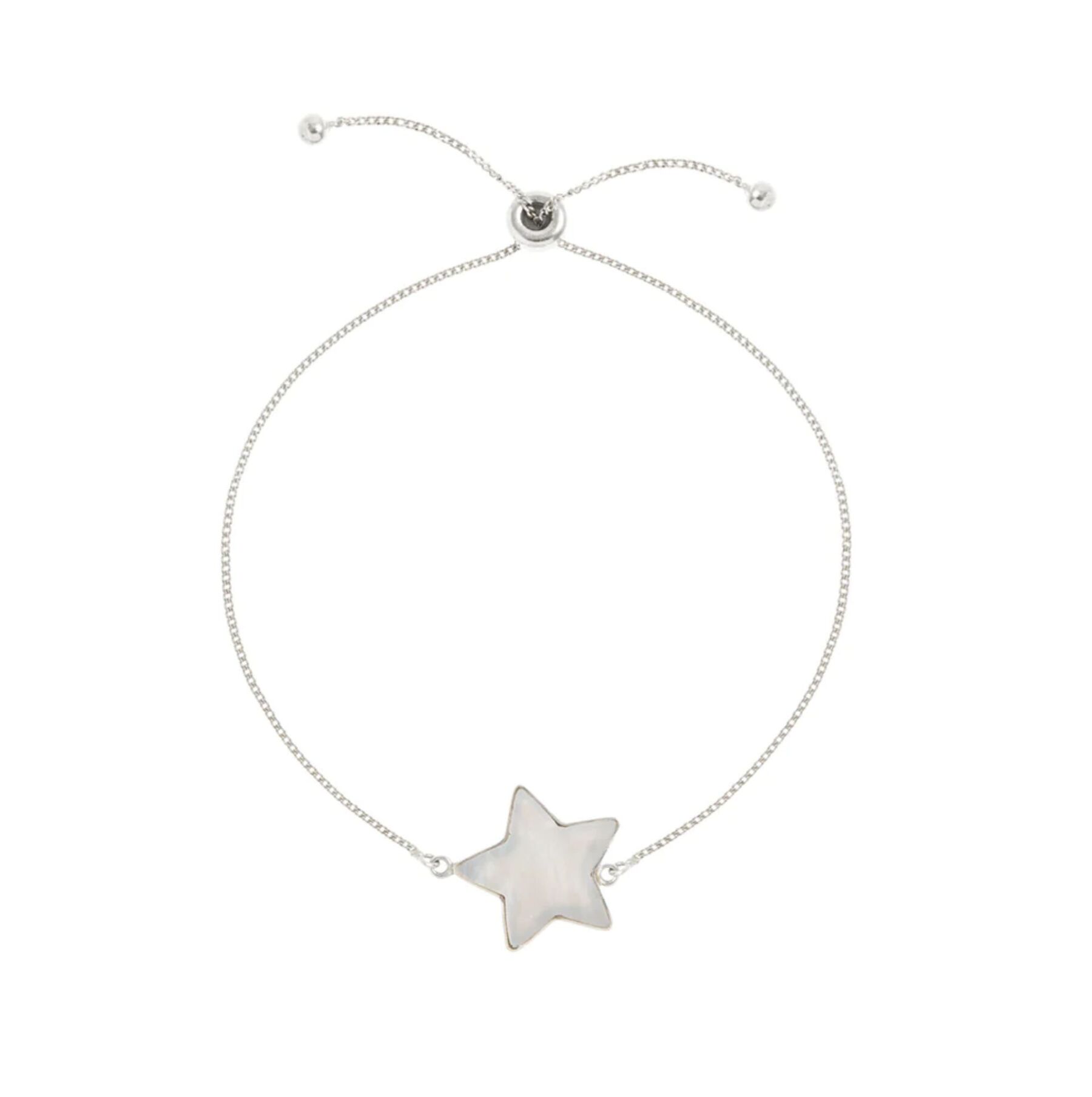 Adjustable Bracelet in Sterling Silver with Mother of Pearl Star, by Freya Rose London