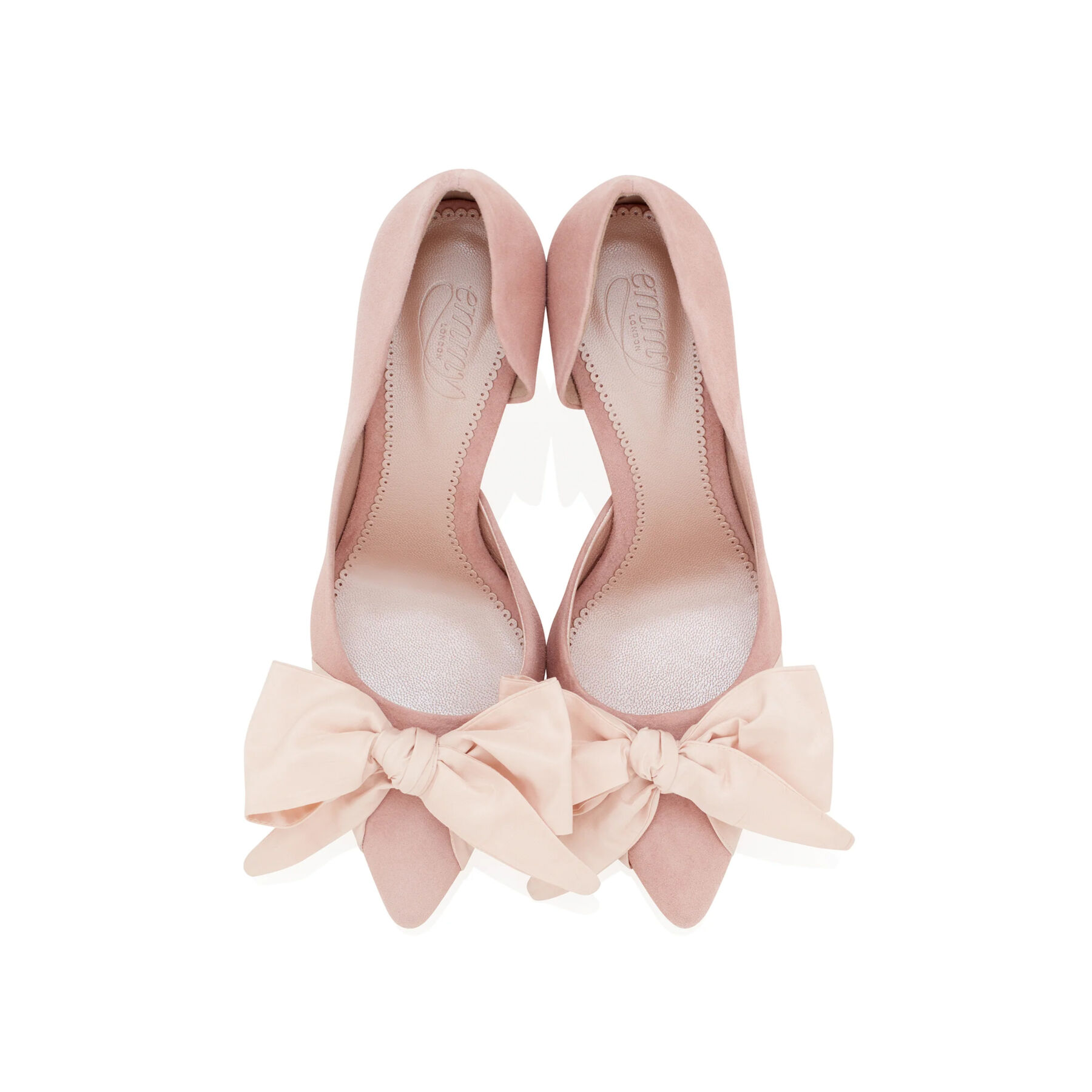 Emmy London pale pink bridal court shoes with bow