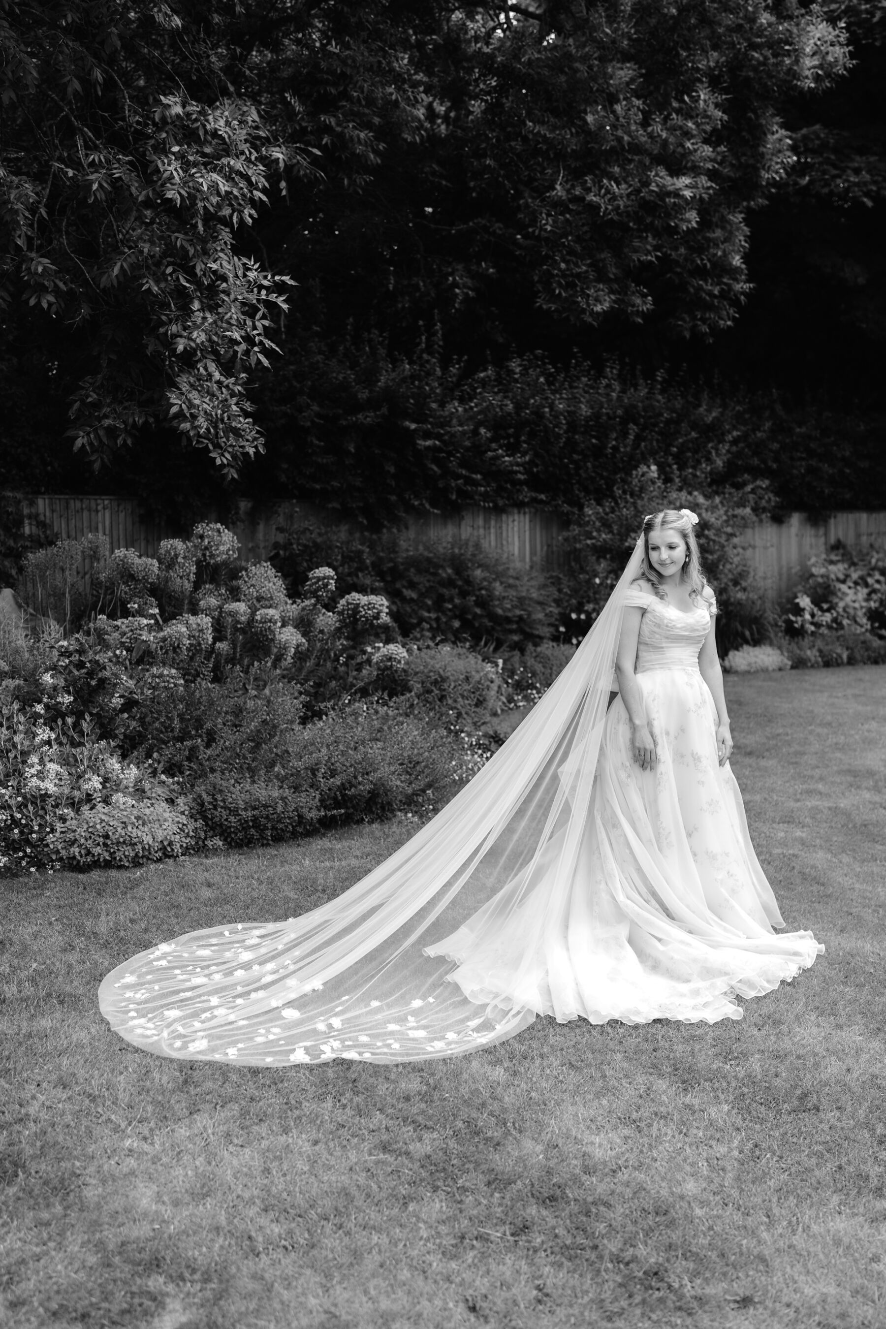 Josephine Scott floral wedding dress with big bow at the back