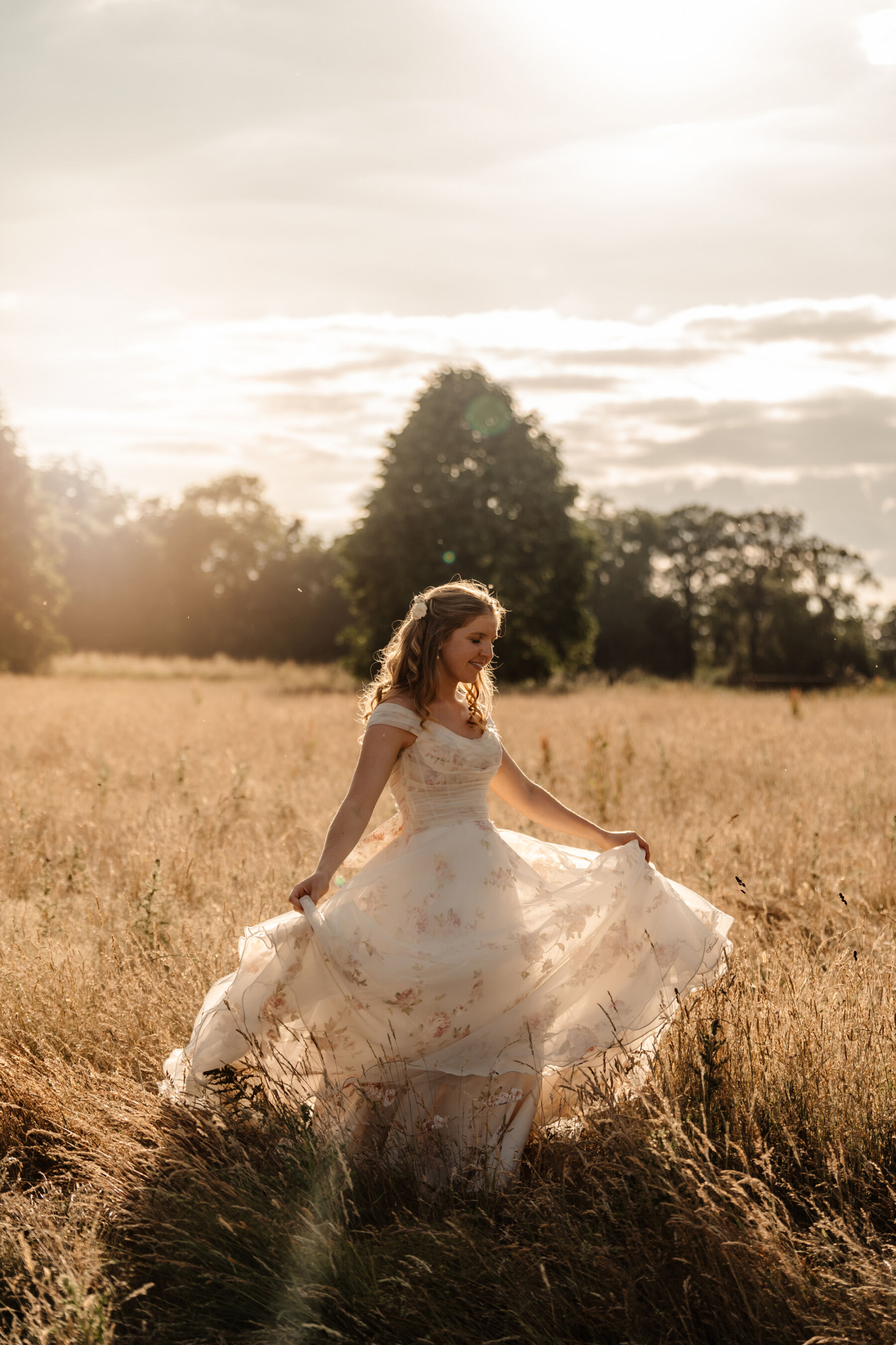 Kirsty, in a Floral Bridal Gown by Josephine Scott London For Her Flower-Filled Marquee Wedding at The Hoo in Rural Hertfordshire 59 Kirsty Jack 6Evening Golden Hour 32