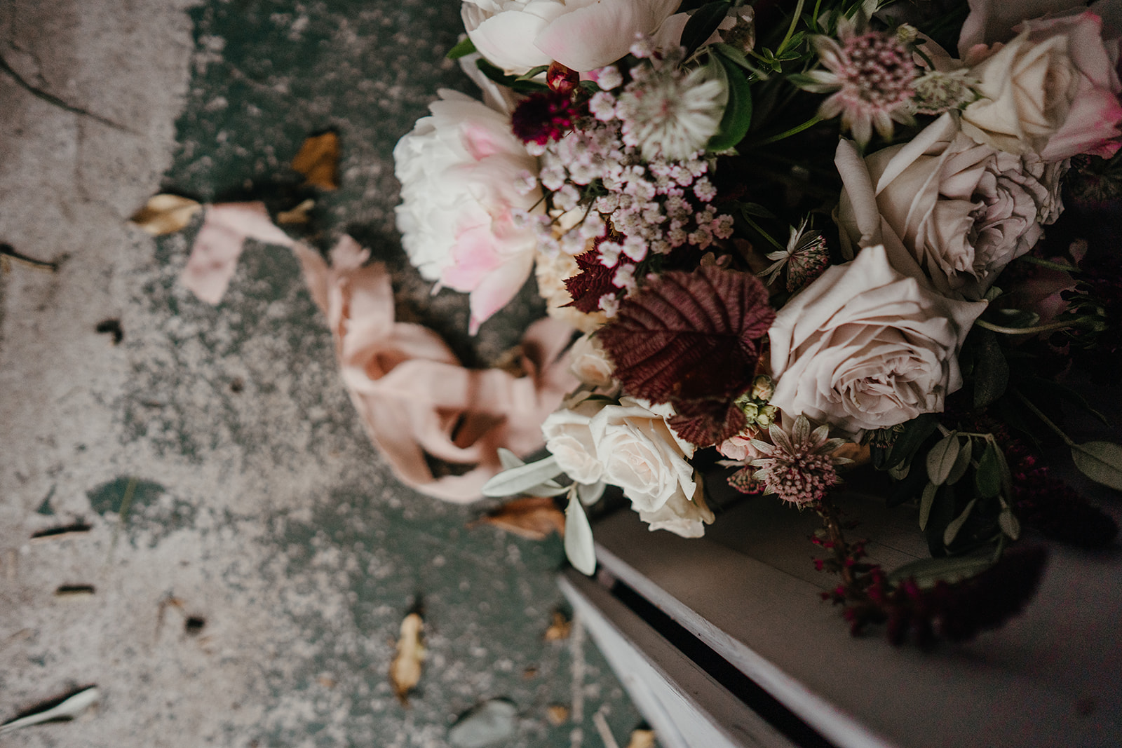 Dusky pink and maroon bridal flower bouquet