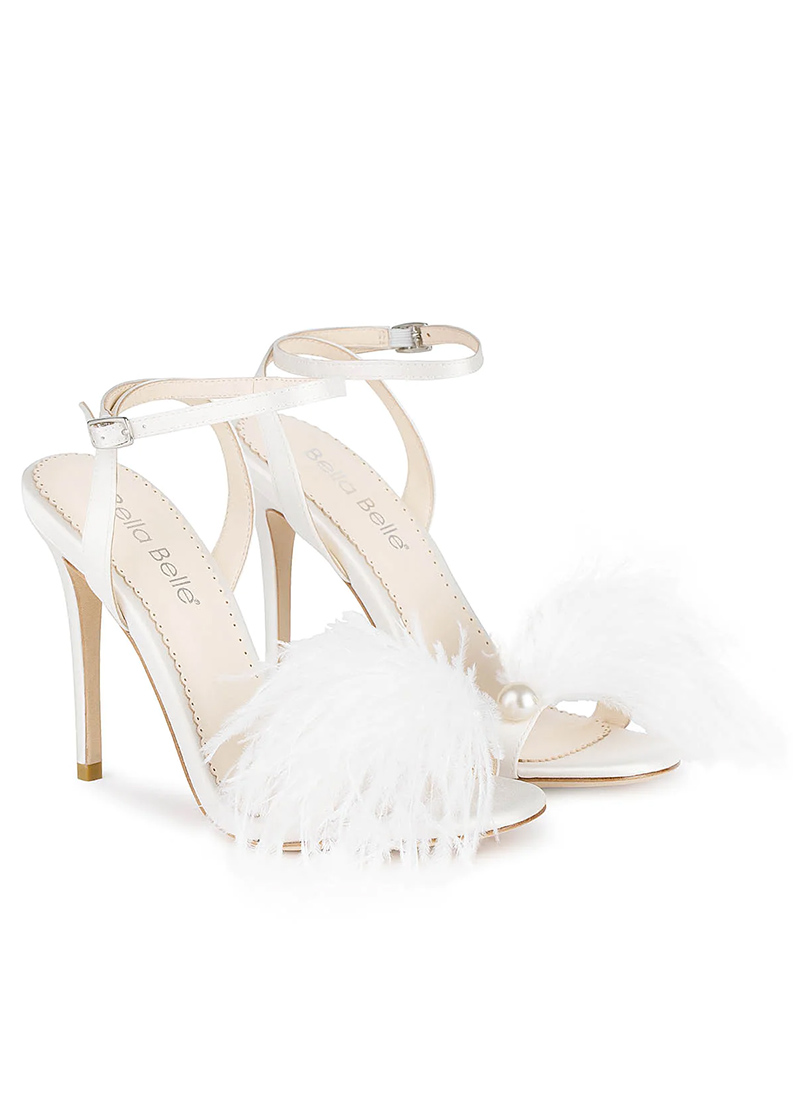 Quinn Double Ankle Strap Bridal Shoes with Feathers Bella Belle Wedding Shoes