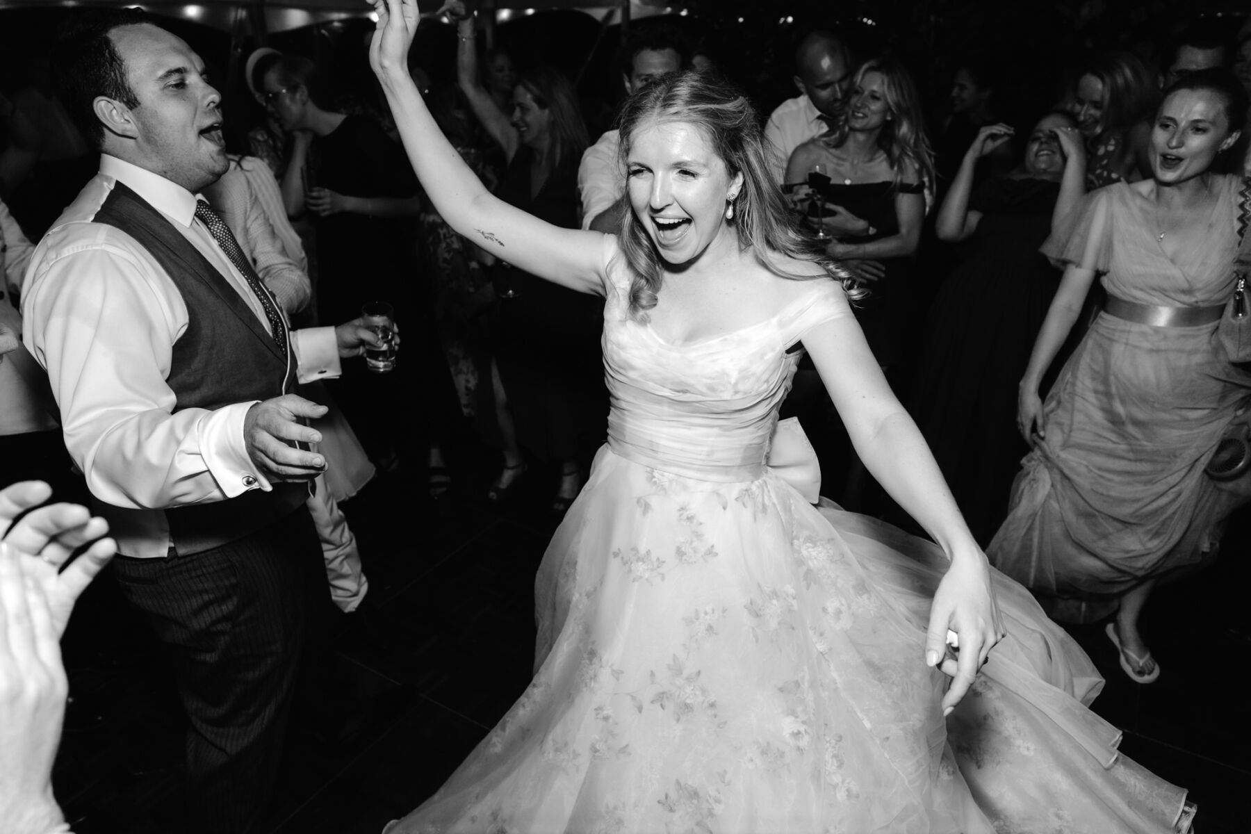 Kirsty, in a Floral Bridal Gown by Josephine Scott London For Her Flower-Filled Marquee Wedding at The Hoo in Rural Hertfordshire 62 2 Wedding Party Dancefloor