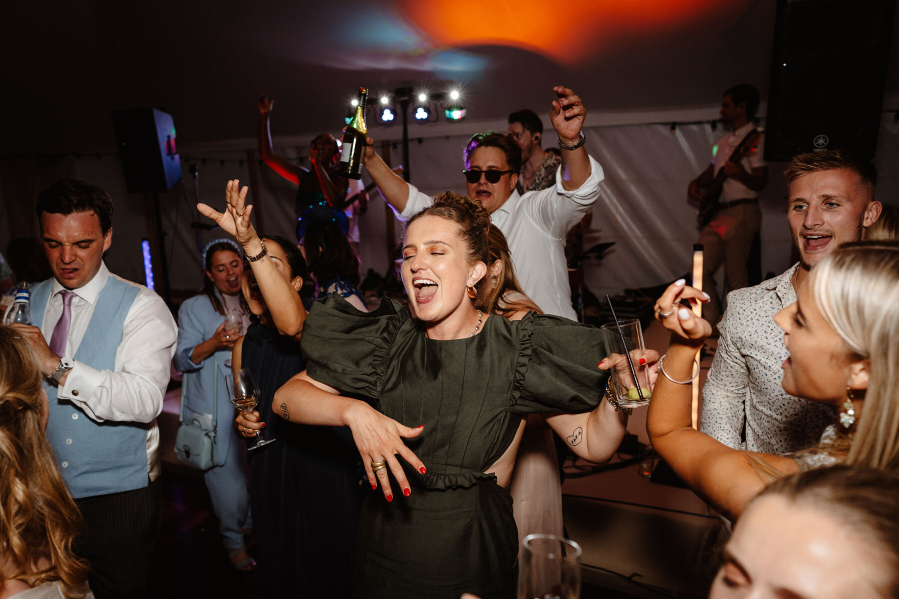 Kirsty, in a Floral Bridal Gown by Josephine Scott London For Her Flower-Filled Marquee Wedding at The Hoo in Rural Hertfordshire 64 6 Wedding Party Dancefloor