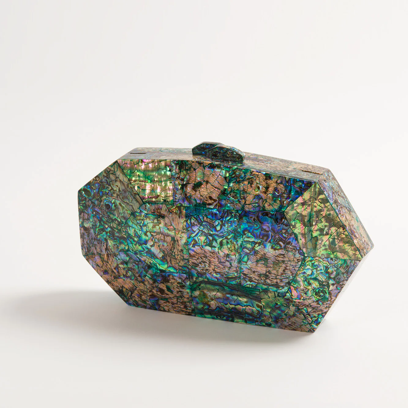 Jaya Mother of Pearl Green Clutch Bag With Gold Chain