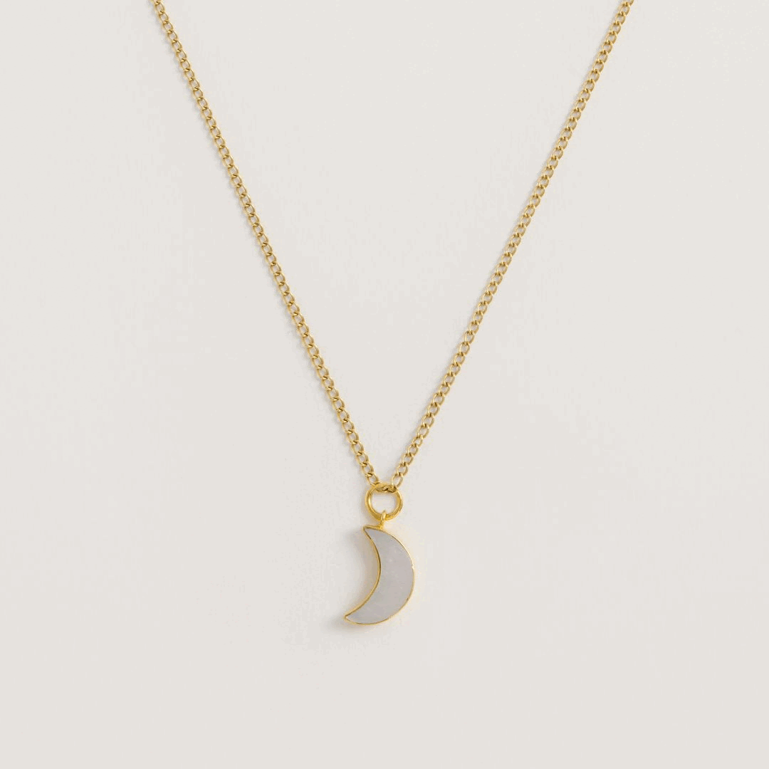 MOTHER OF PEARL MOON PENDANT 22CT GOLD VERMEIL NECKLACE