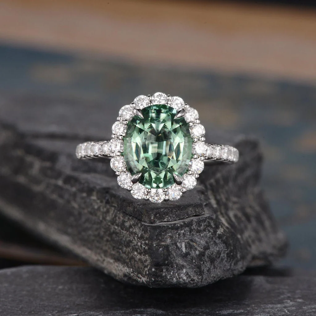 Oval Cut Green Tourmaline Engagement ring