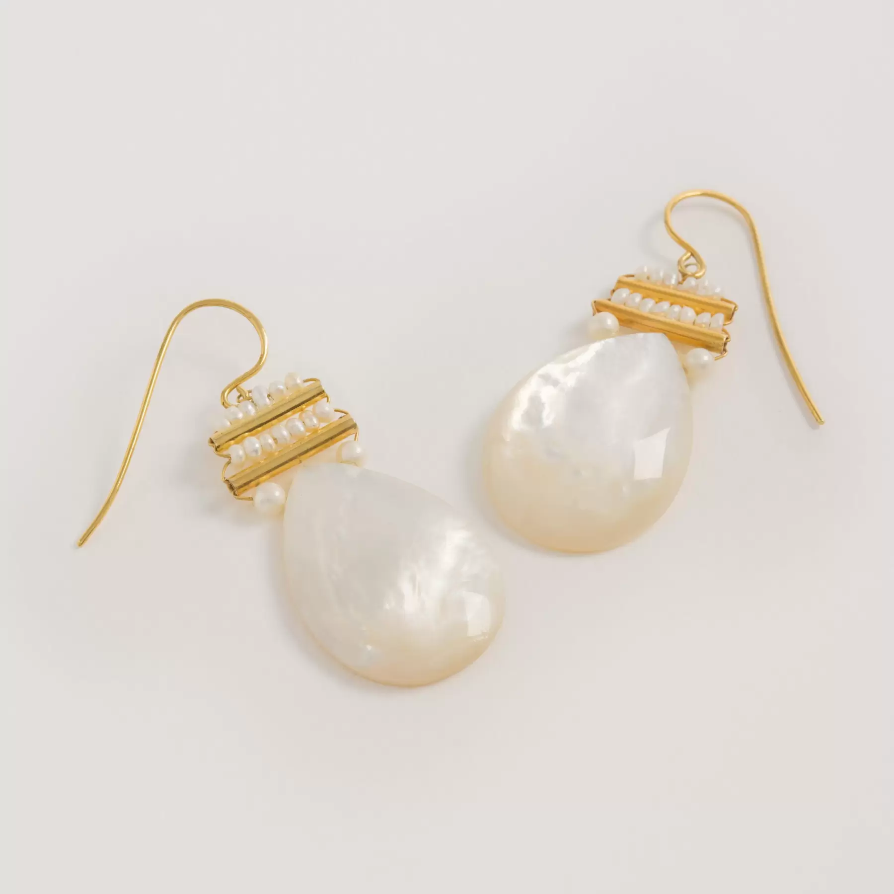 Pearl & Mother of Pearl Pear Drop Earrings, Freya Rose London