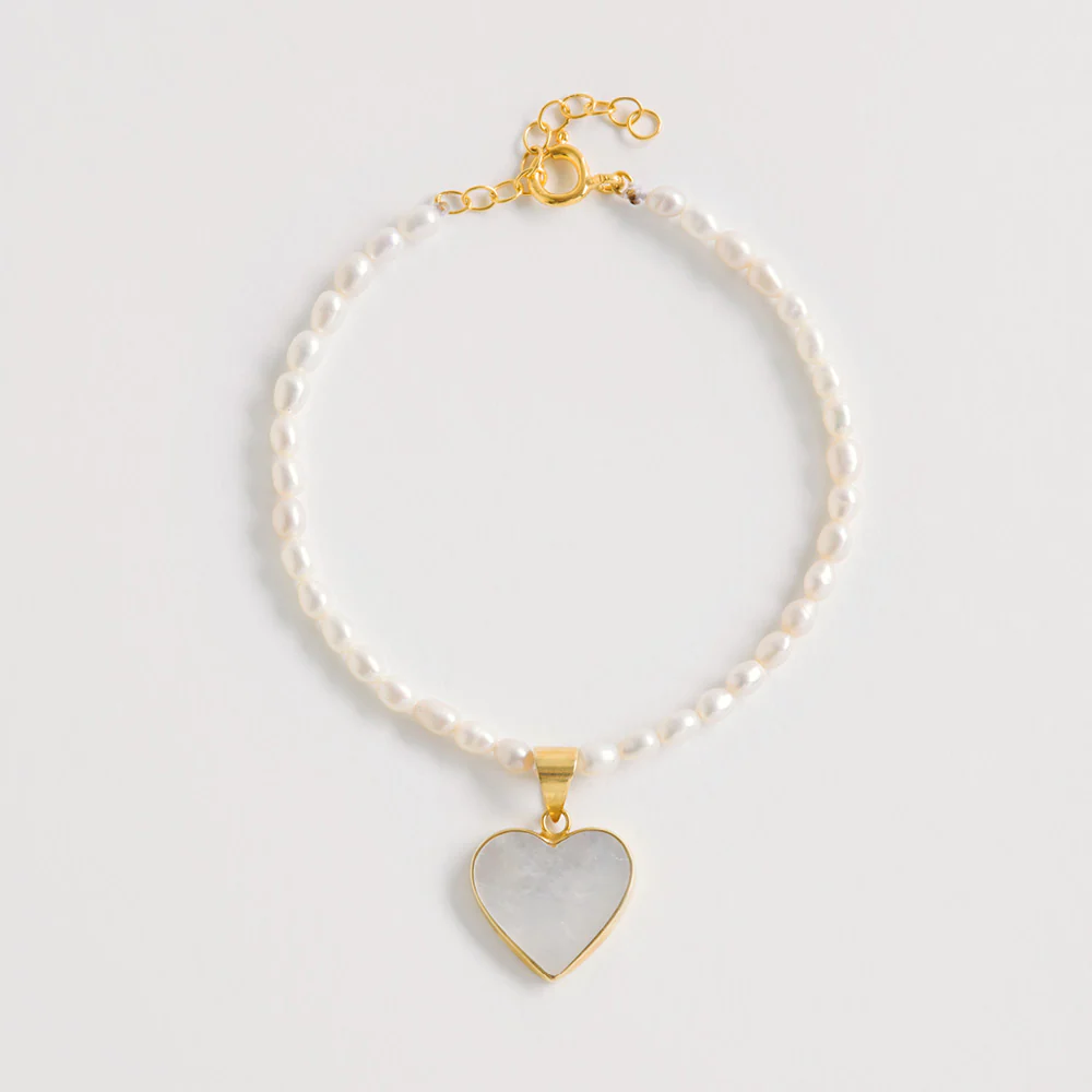 Rice Pearl Bracelet With Heart Charm