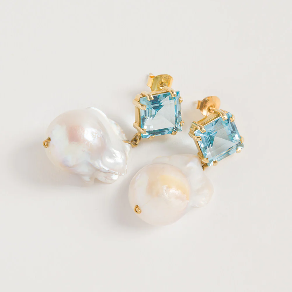 Blue Topaz Baroque Drop Earrings Freya Rose London
