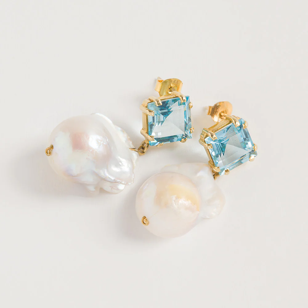 Blue Topaz Baroque Drop Earrings