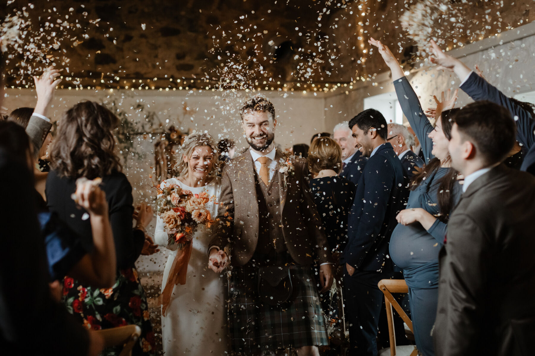 Nicola, Wearing Indiebride London, For Her Charming Rustic & Rural Autumn Wedding at The Cow Shed in Crail