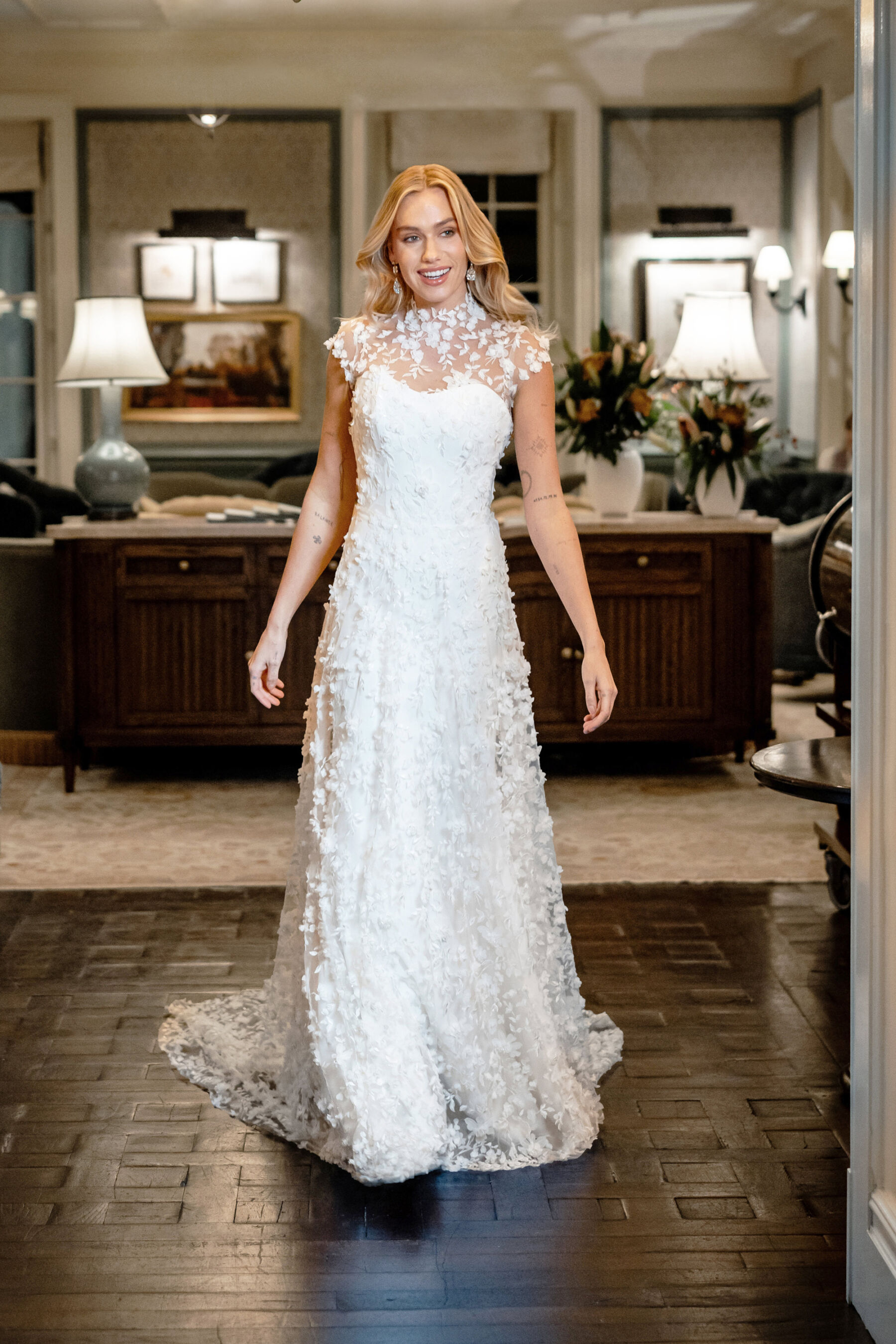 Caroline Castigliano modern bridal gown with 3D applique