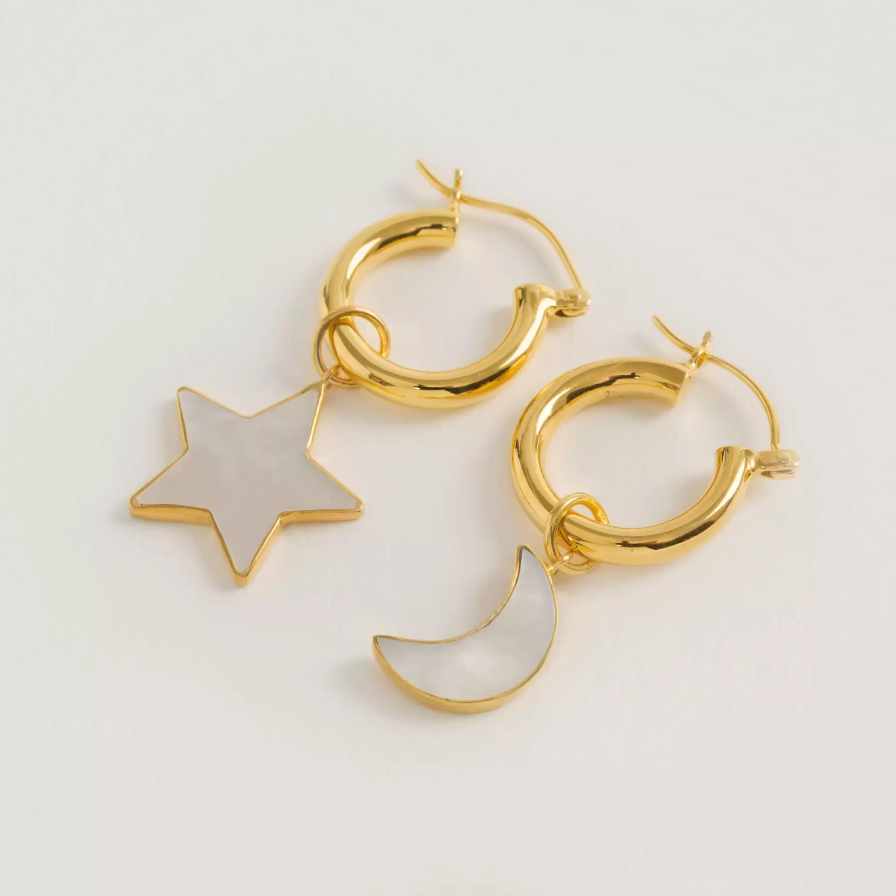 Gold Mini Hoop Earrings With Star & Moon