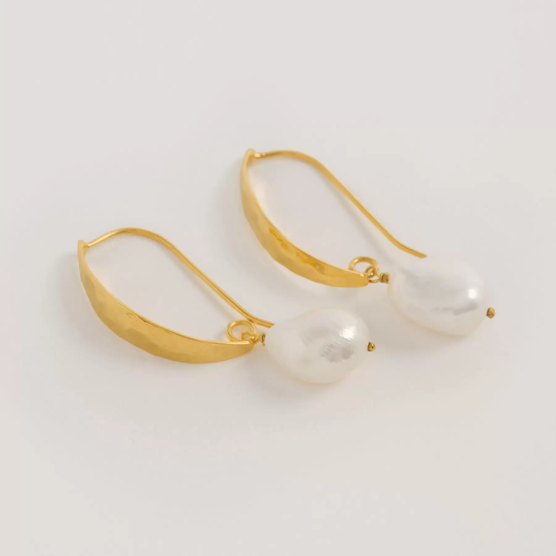 Hammered Gold Baroque Pearl Earrings