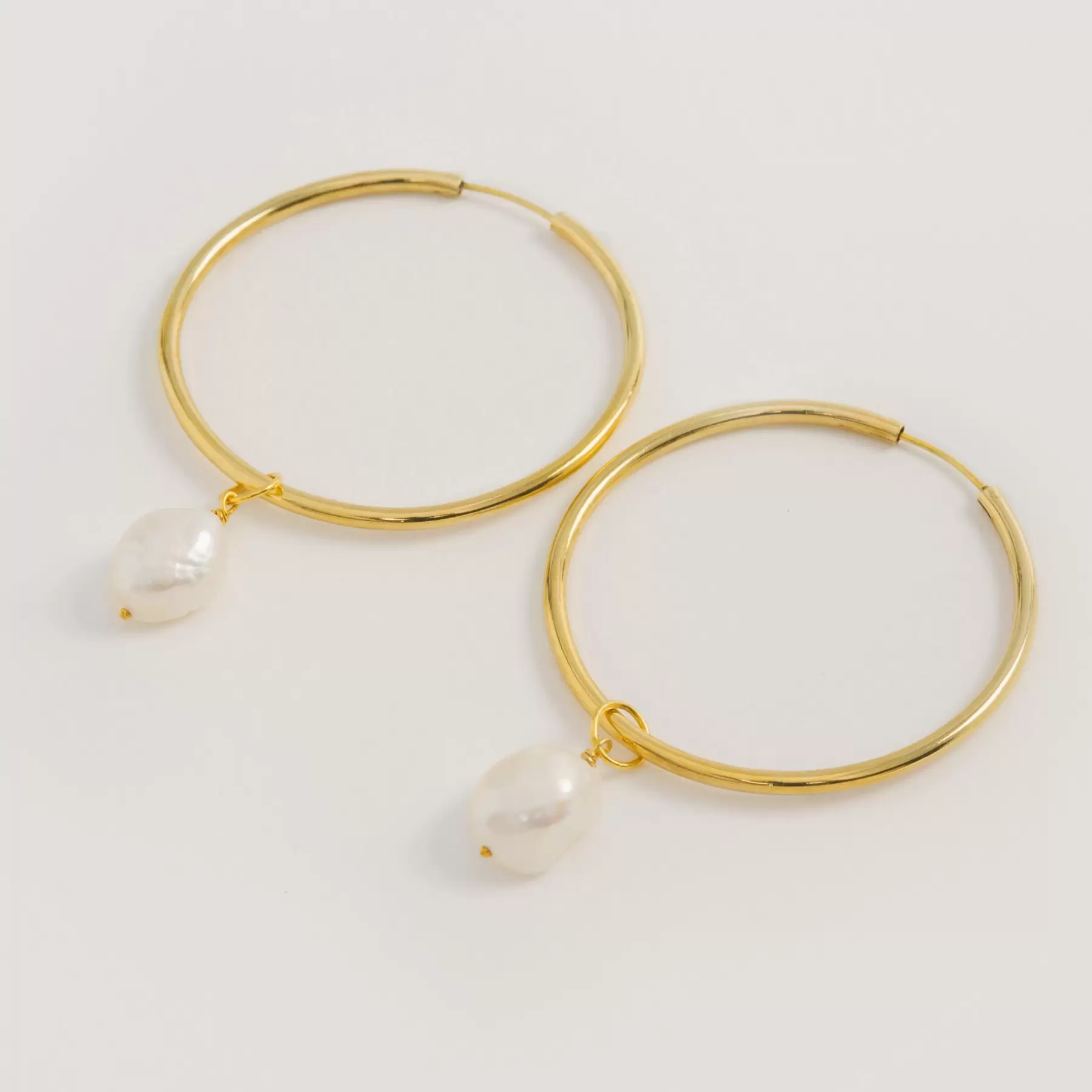 Large Gold Vermeil Hoop Earrings With Baroque Pearls