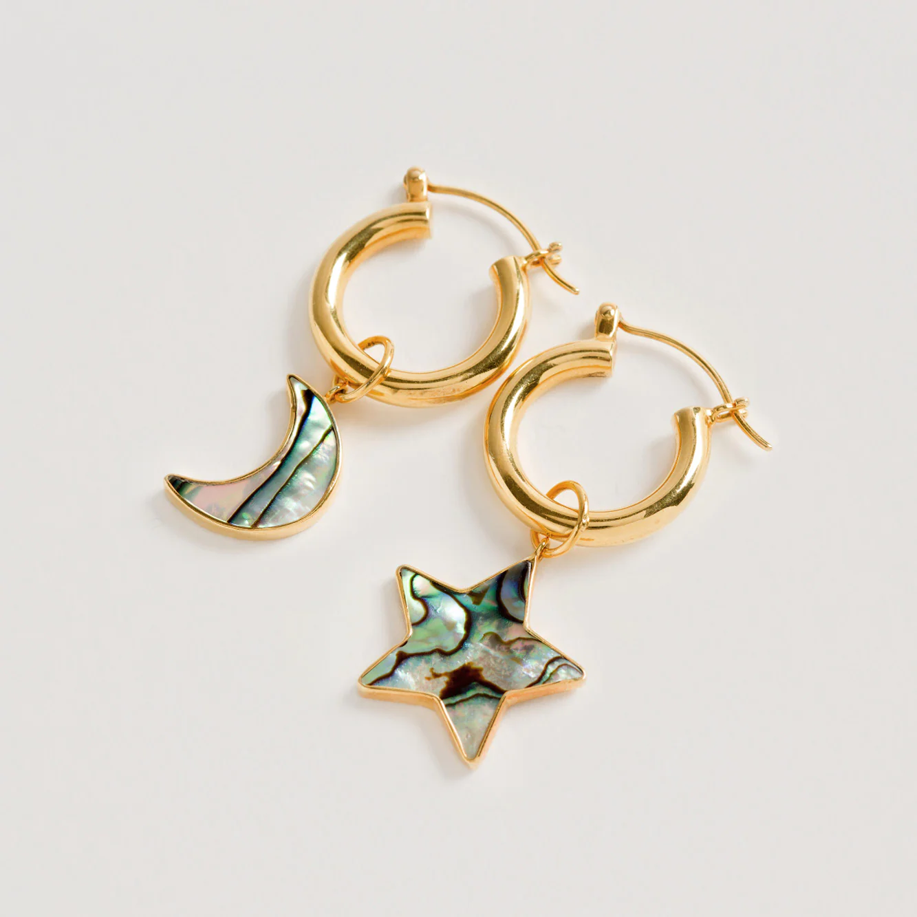 Mini Hoop Earrings With Paua Star & Moon